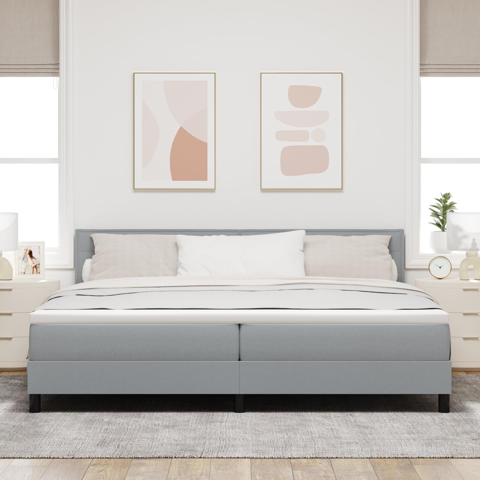 Fasba Cama con somier con colchón y LED Gris Claro 200x200 cm Tela
