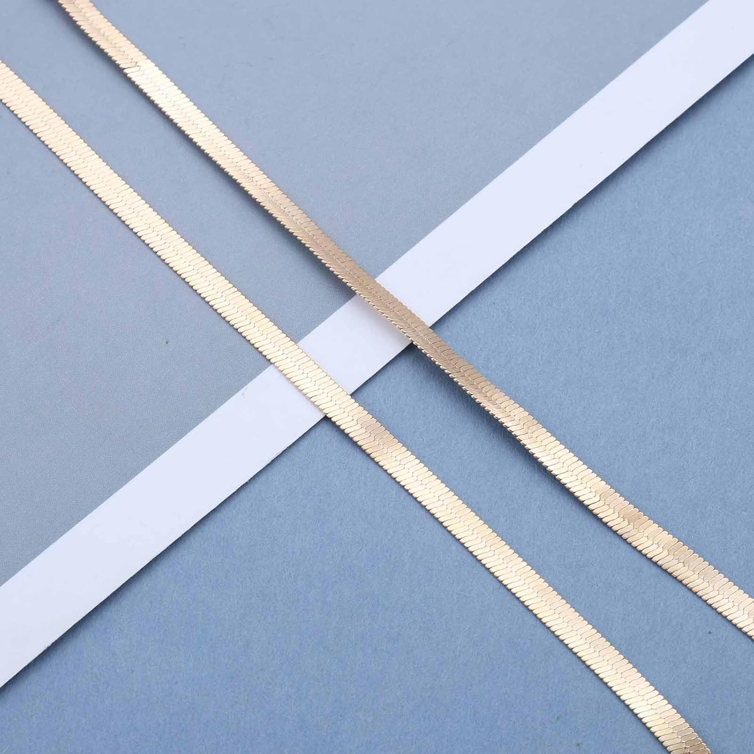 Vintage Snake Chain Choker Flat Snake Necklace Gold V Chain Choker Herringbone Necklaces V Shape Necklace for Women (Gold) - Image 5