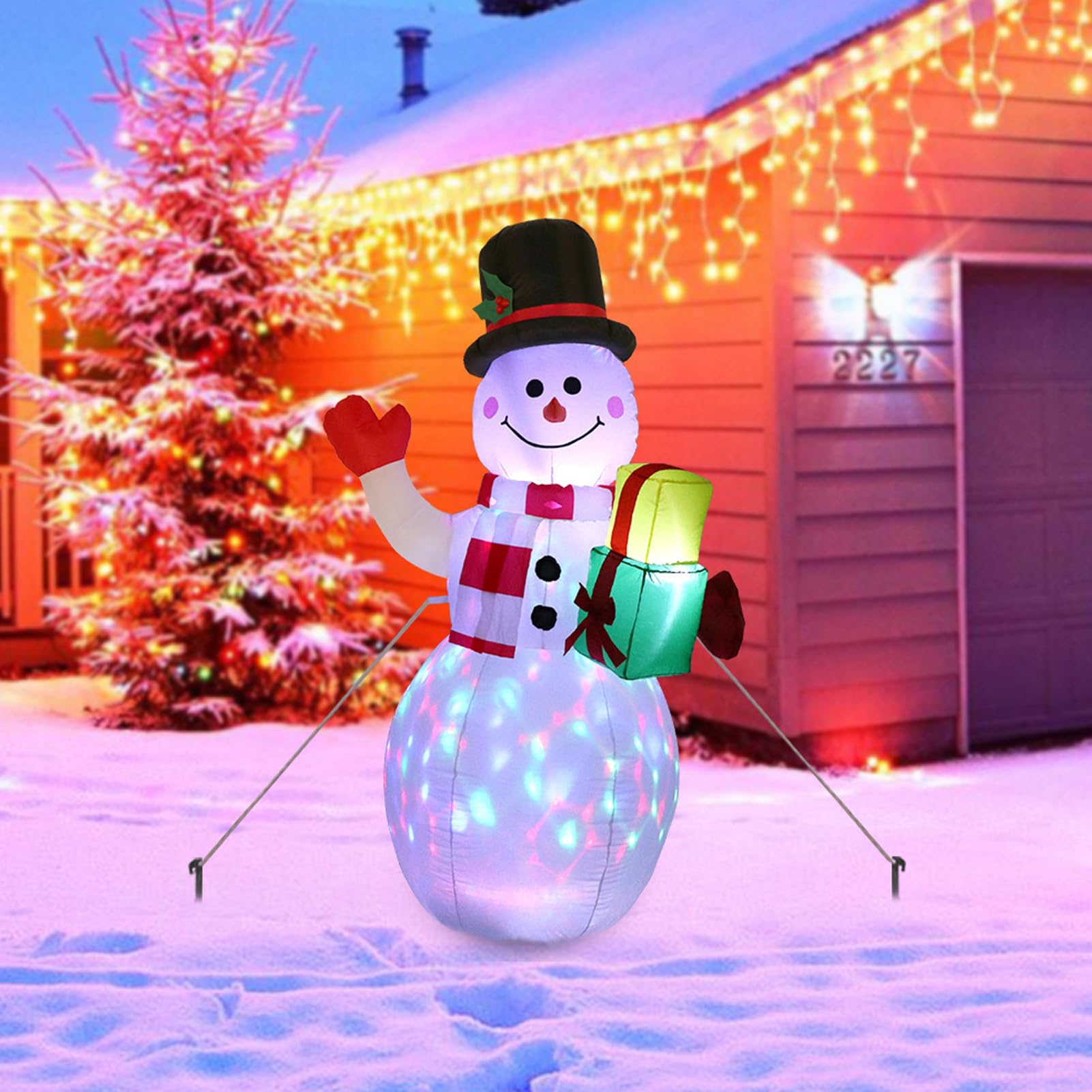Bonhomme de Neige Gonflable de Noël avec Lumières LED, Décor Extérieur Festif pour Cour, Jardin et Pelouse (Prise UE)