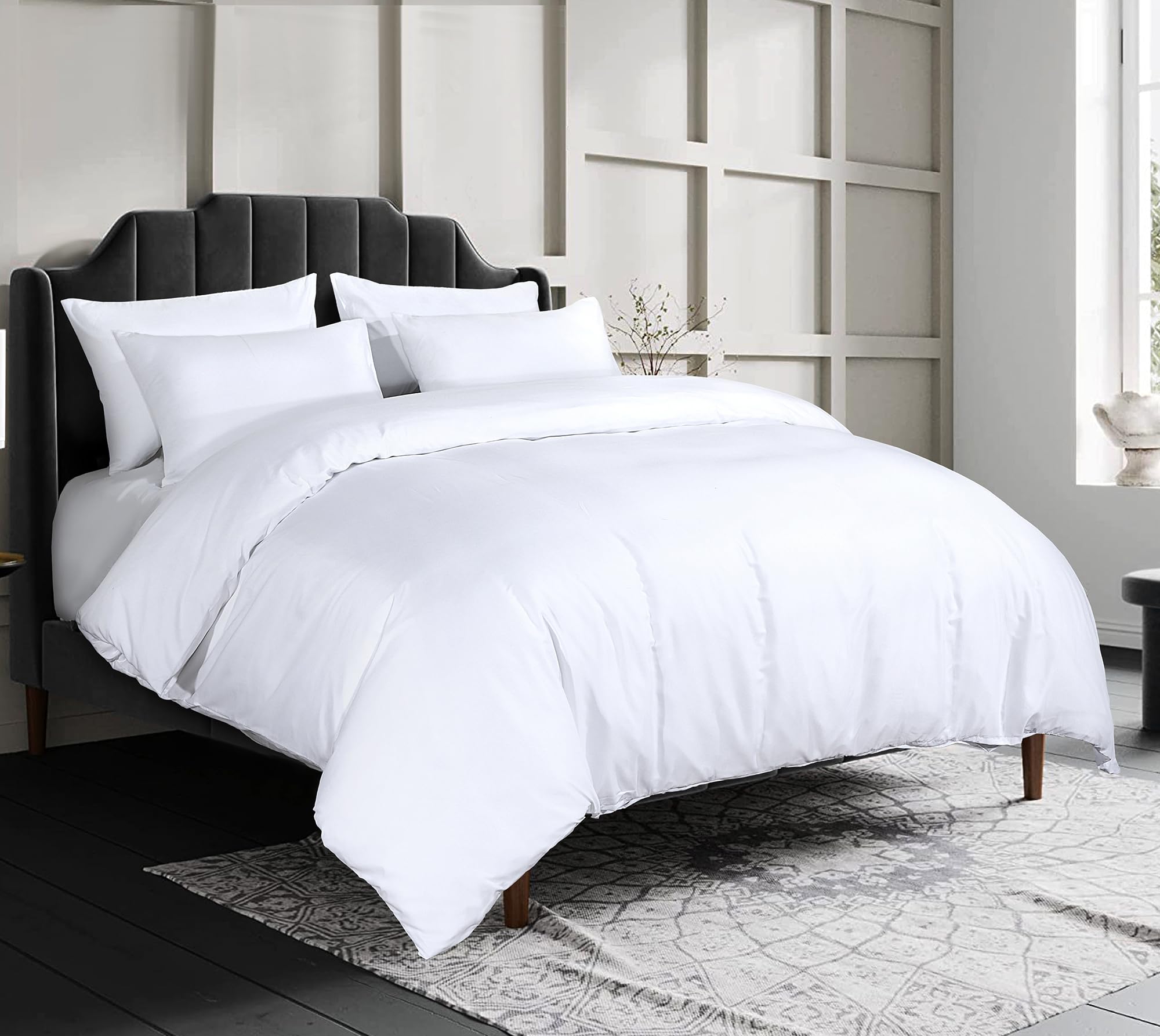 Sapphire Textile Luxury Egyptian Cotton Duvet Cover with Pillowcases Bedding Set 300 Thread Count 100% Cotton Hotel Quality with Easy Closure (White, Double)