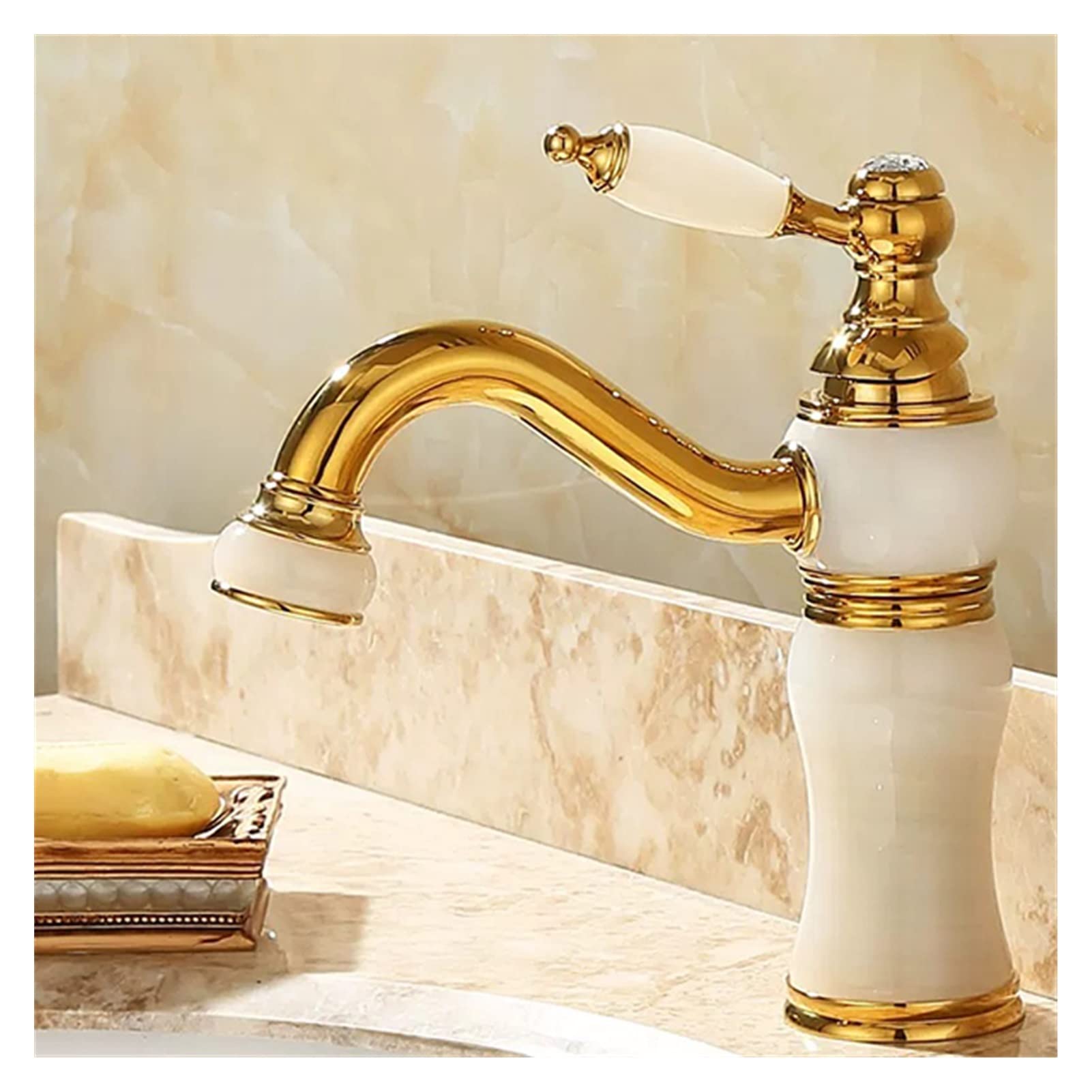 Bathroom Faucet Brass and Jade Faucet Bathroom Basin Faucet Sink Mixer Tap Gold Sink Faucet Bath Basin Sink Faucet Easy to Install(Auburn)