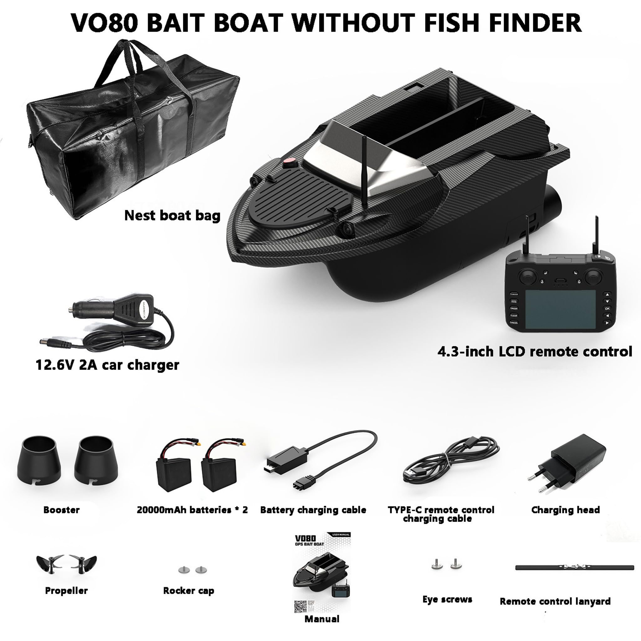 Barco Cebador GPS para Pesca con 180 Puntos, Barco Cebador Pesca, Control Remoto 800m, Doble Tolva 3KG, Retorno Automático, Luces LED, Casco ABS para Lago y Río