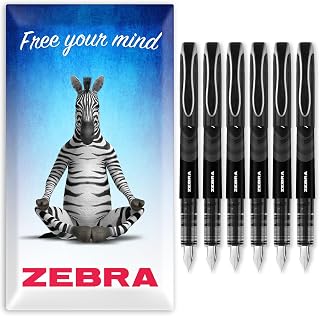 ZEBRA Fuente - Disposable Fountain Pen - Black Ink - Pack of 6 in Envelope Gift Packaging