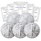 2025 - Lot of (5) 1 oz American Silver Eagle Coins Brilliant Uncirculated with Certificates of Authenticity $1 Seller BU