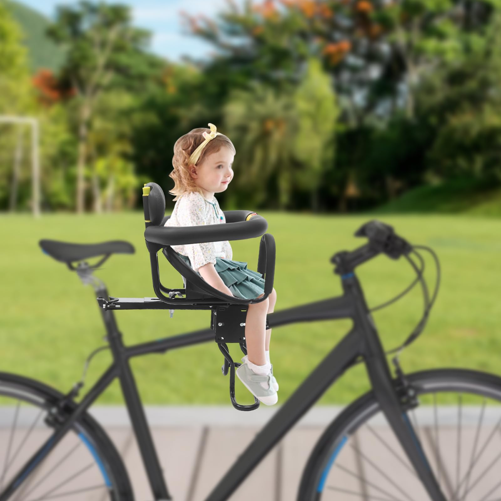 Kids Bike Seat, Detachable Front Mounted Toddler Bicycle Seats with Foot Pedals for Children 2~5 Years,Adjustable Seat Length Children's Bicycle Seat,Safety Protection,Suitable for Most Bicycles