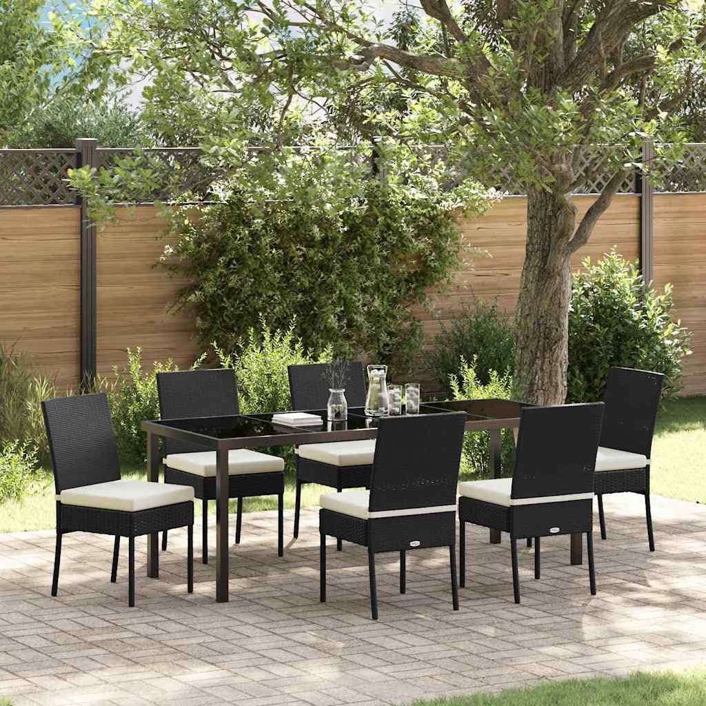 vidaXL Set da Pranzo per Giardino 7 PCS Nero Poly Rattan, Set da Pranzo per Giardino e terrazza, Rettangolare, Moderno, Resistente ai Raggi UV, per divertirsi all'aperto
