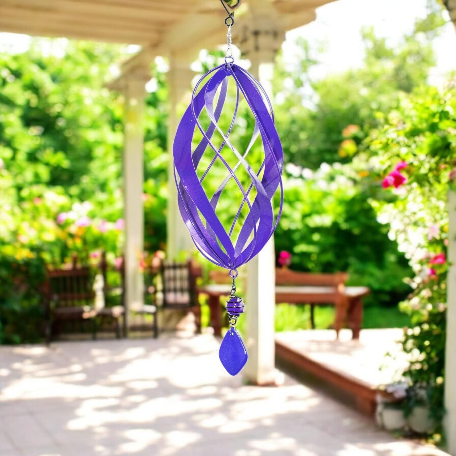 Epsom Door Handle Metal Hanging Wind Spinner 40cm Wind-Powered Outdoor Kinetic Ornament for Garden Balcony Patio Décor (Violet)