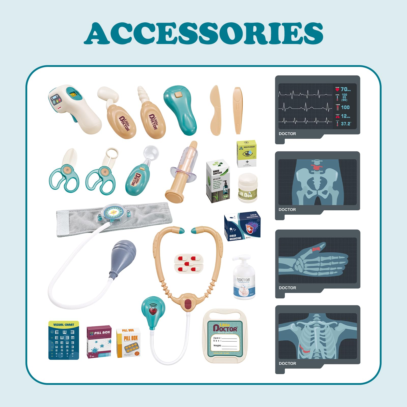RedCrab Jouet Set Docteur Enfant, Chariot Médical Jeu Prétendant avec 26 Accessoires: Stéthoscope et Équipement Médical, Jeu de Rôle Éducatif Cadeau Jouet pour Enfant 3 Ans + Garçons Filles
