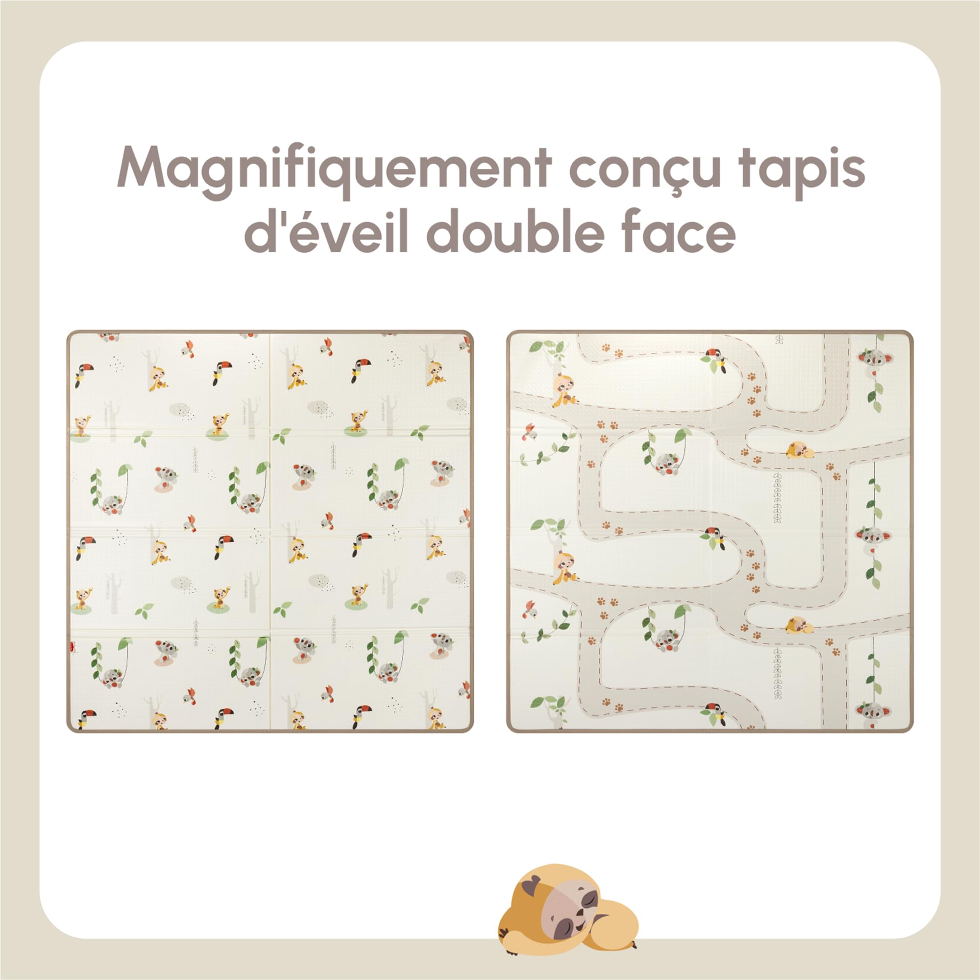 Tiny Love XL Tapis D'éveil Pliable en Mousse, Tapis D'éveil Bébé, 0+ mois, Double-face, Tapis Bébé Pliable & Léger, 150 x 150 cm, Doux & Épais (1 cm), Résistant à L'eau, Facile à Nettoyer, Boho Chic