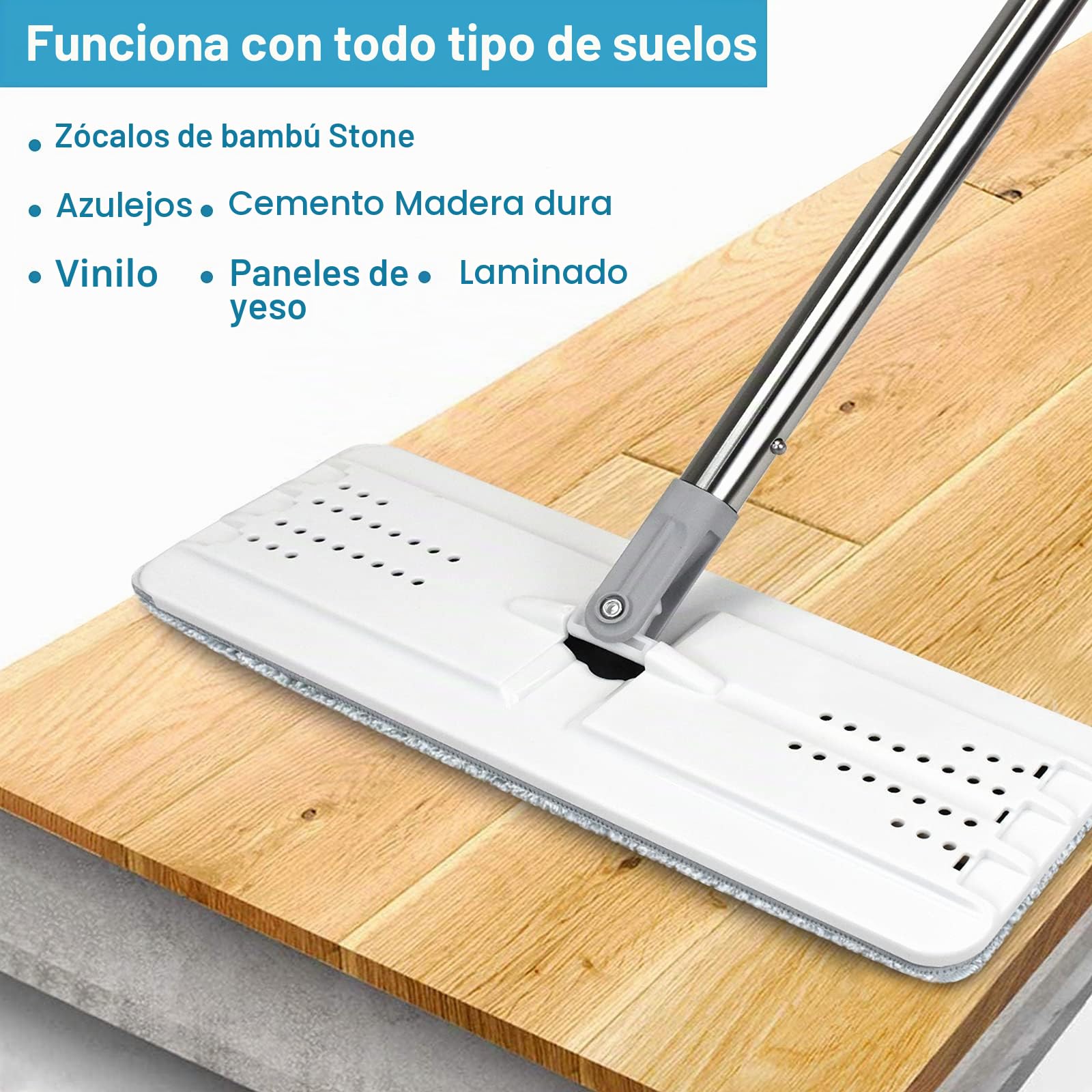 BOSHENG - Juego de trapeador y Cubo de Microfibra autoescurridor con 3 Almohadillas Lavables y Reutilizables, Sistema de Limpieza de Suelos para Uso en seco y húmedo.