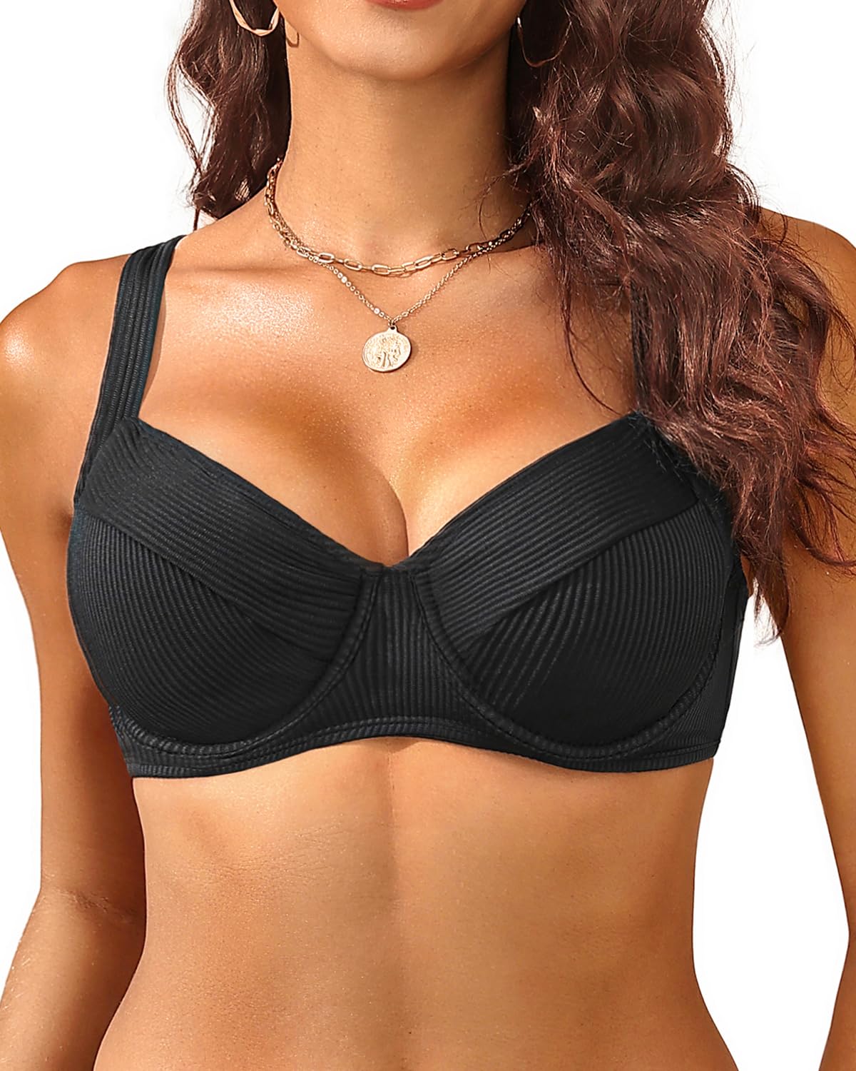 Womens Underwire Push Up Bikini Top - Ribbed Swim Bra 2025 Large Bust Bathing Suit Tops