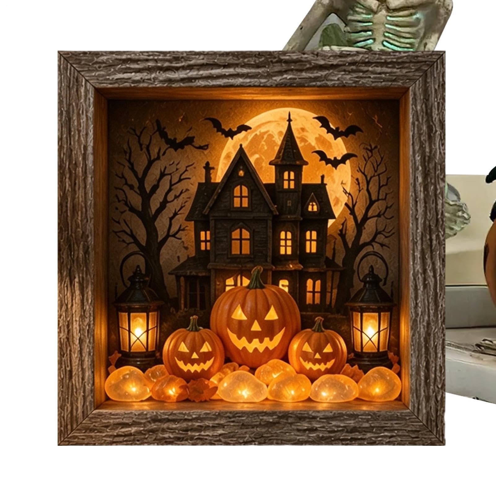 Cornice Scatola di souvenir Halloween Legno Rustico Luminoso E Brillante