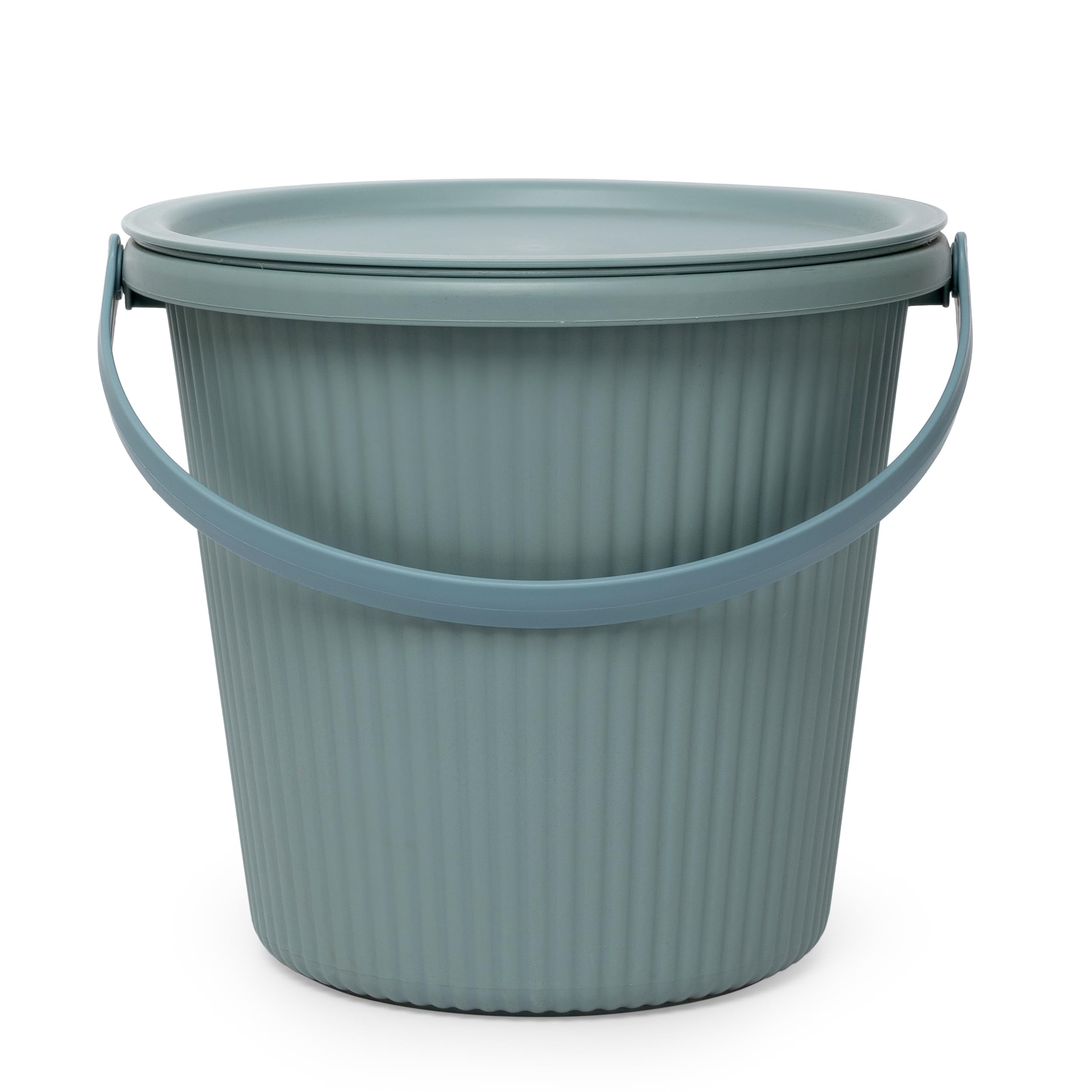 Sankirtan Collapsible Plastic Bucket with Lid, Portable Round Tub for House Cleaning, Space Saving Outdoor Waterpot for Garden or Camping, Portable Fishing Water Pail Outdoor and Home (Lighat Grey)