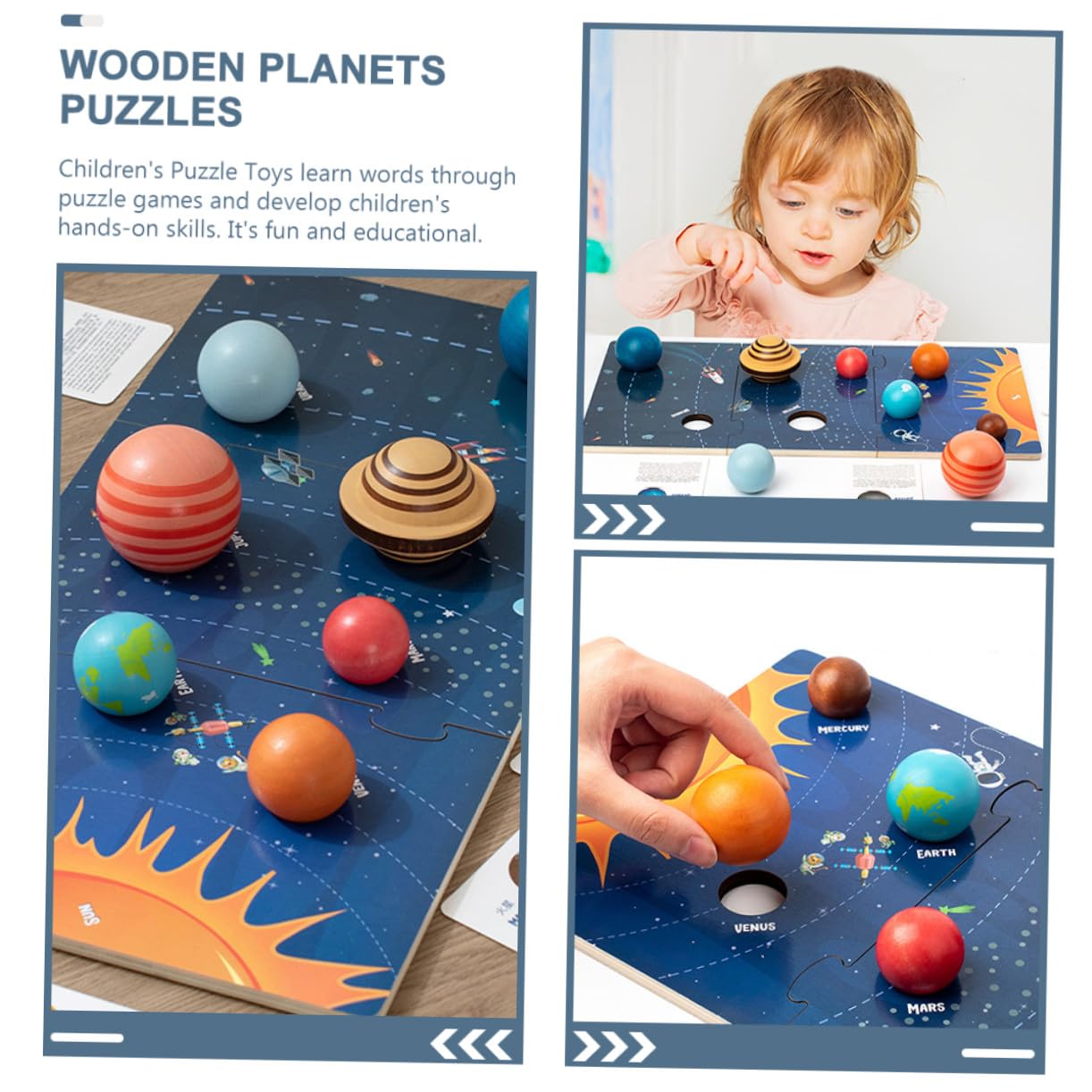 Puzzle Pianeti in Legno, Gioco Educativo per Bambini | Solare, Abbinamento Cognitivo, Adatto a Piccoli, Supporta Memoria, Logica Creatività