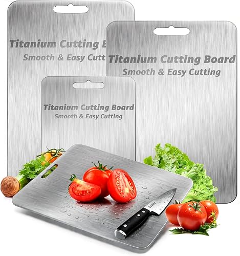 100% Pure Titanium Cutting Board Set of 3, Double-Sided Non-Porous Kitchen Chopp