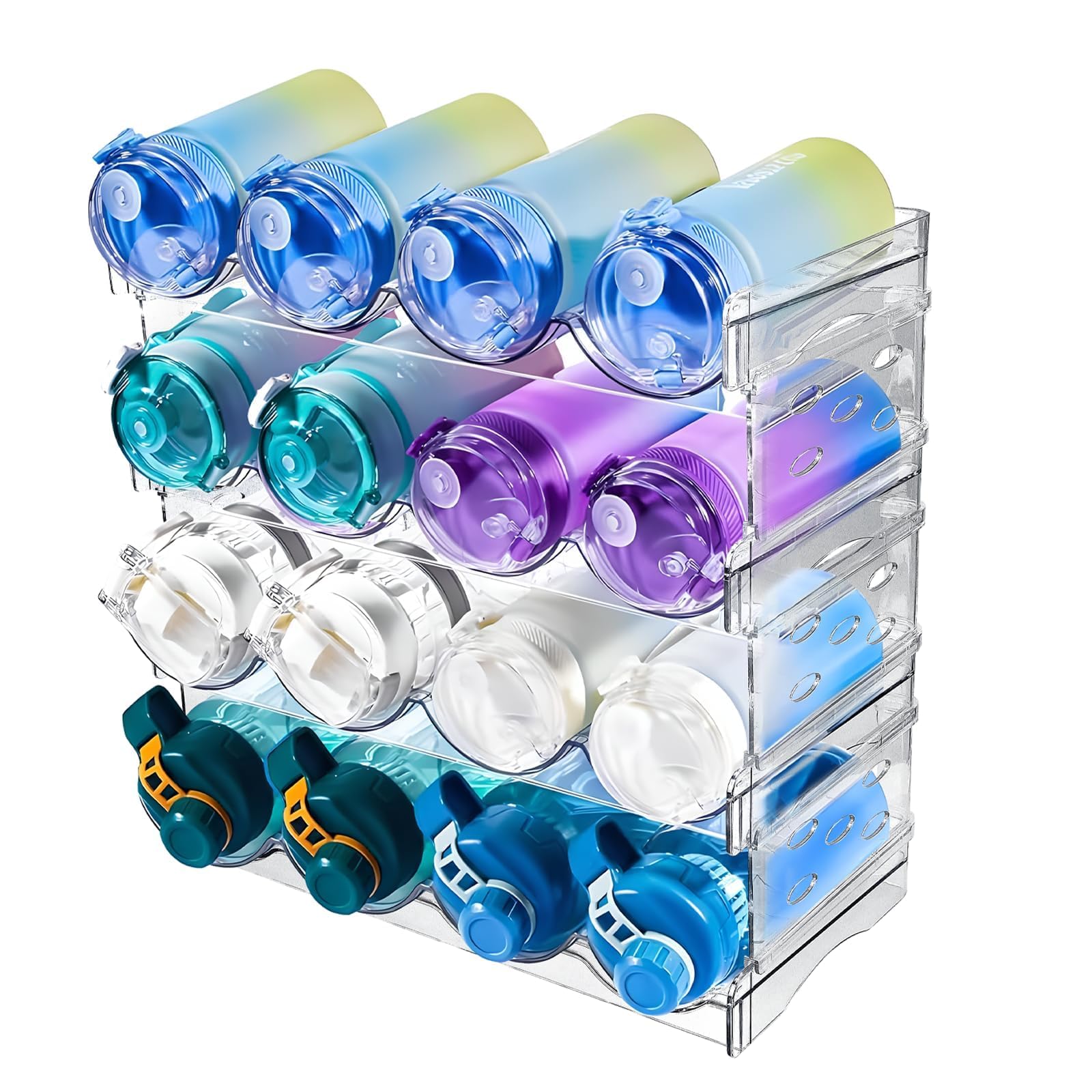 4 Pièces Range Bouteille Frigo Empilable Porte Support Rangement Bouteille Vin Eau Vertical Casier à Bouteilles Plastique Contenir Jusqu'à 16 Bouteillespour Comptoirs de Cuisine Armoire Réfrigérateur