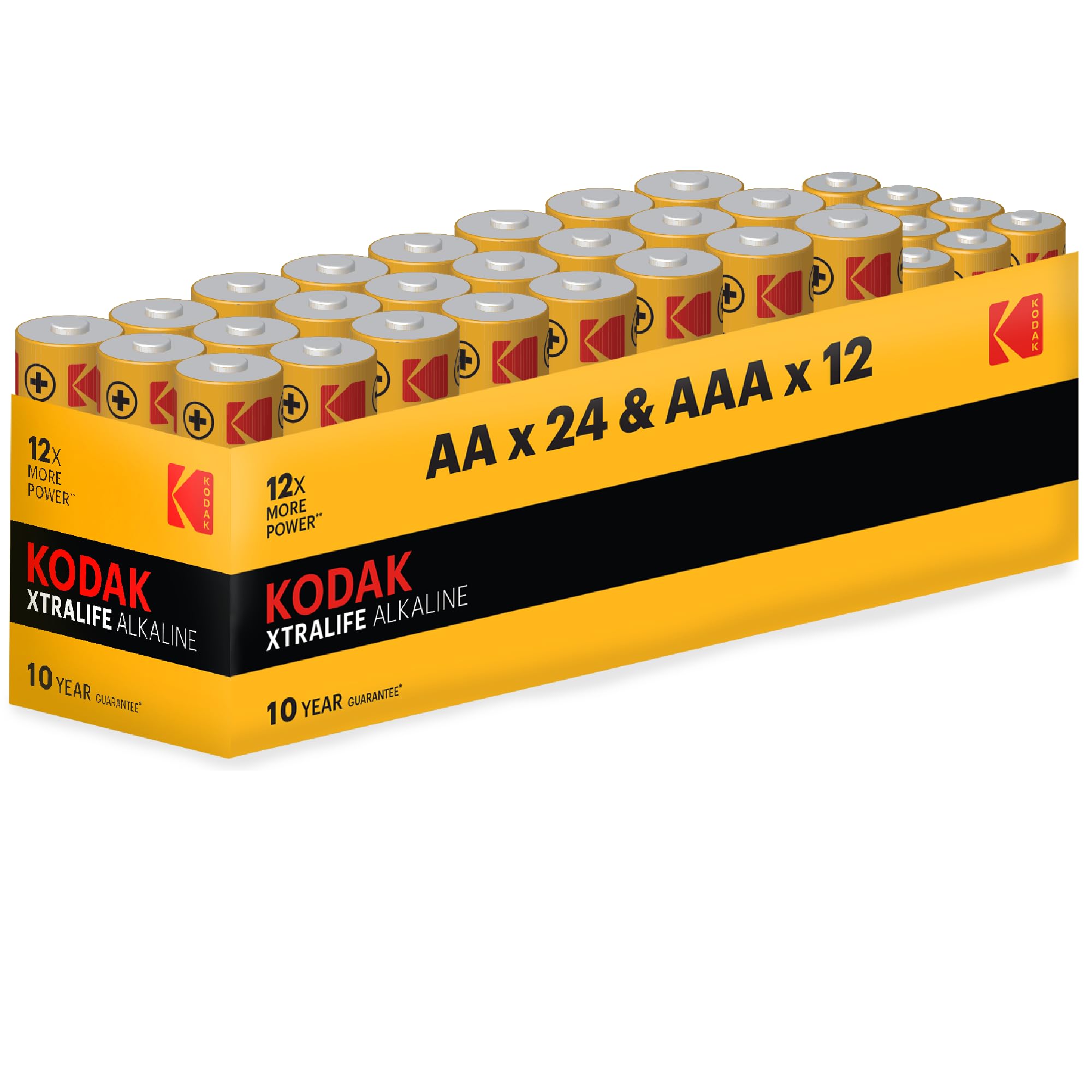 Kodak Xtralife AA & AAA Alkaline Batteries, Value Mixed Combo 36-Pack, 1.5v Double A & Triple A Battery Bundle, 10-Year Shelf Life (24 Count AA, 12 Count AAA)