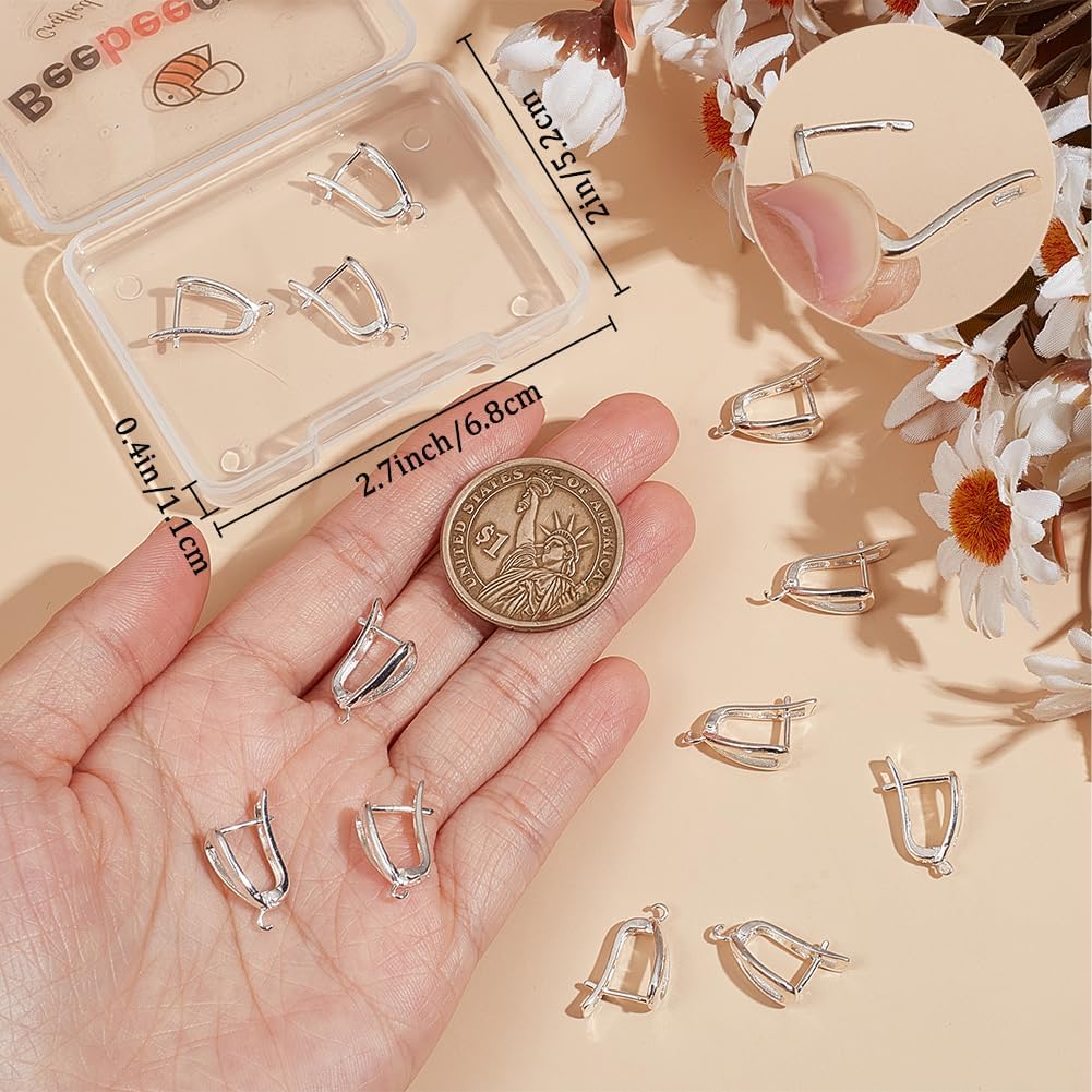 Beebeecraft 1 Box 16Pcs 925 Sterling Silver Plated French Earring Hooks Leverback Hoop Earring Findings with Open Loop Latch Back Closure for DIY Jewelry Making Findings