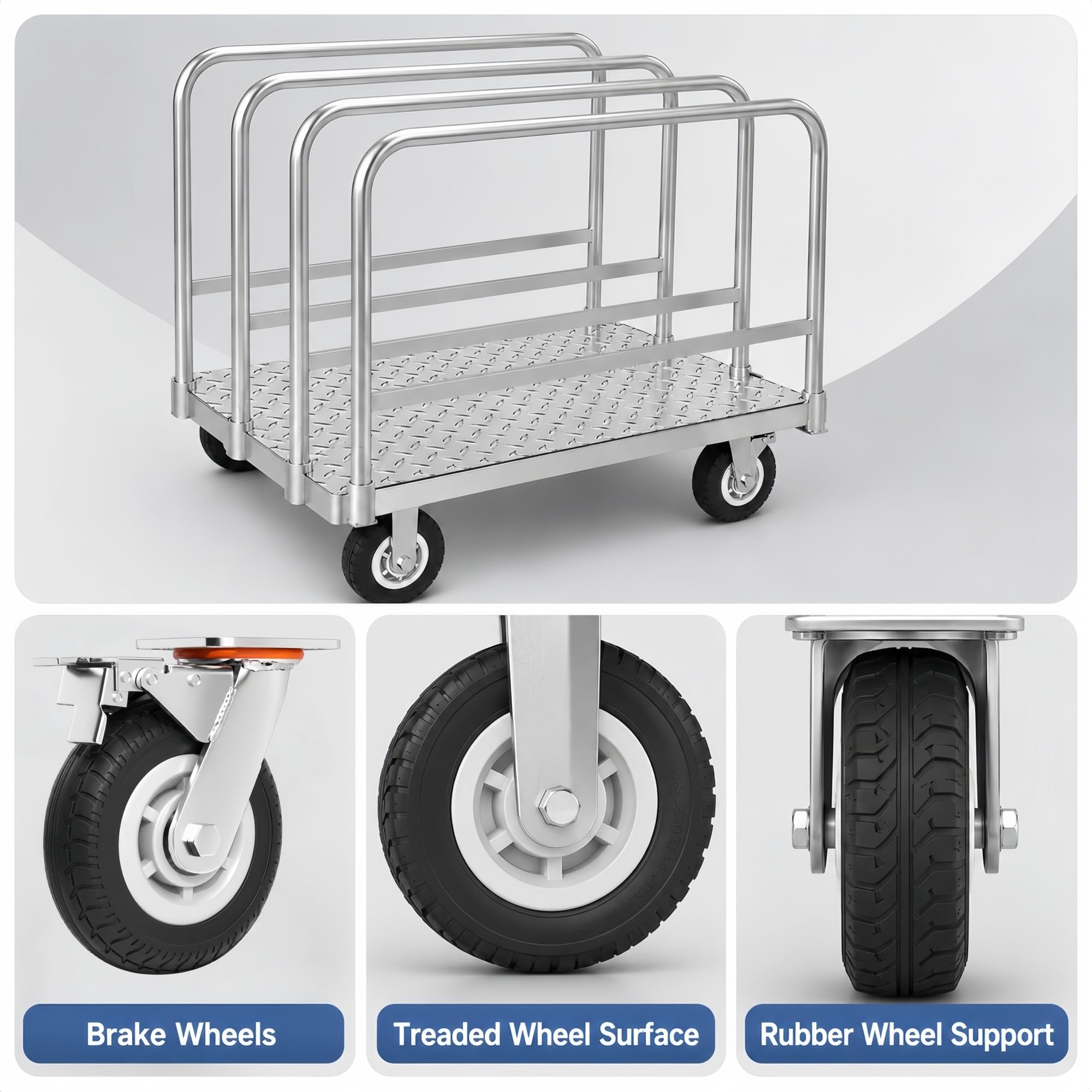 Plattenwagen mit Abnehmbaren Seitenschienen for Werkstatt und Lager | Stahlplattform mit unteren Verstärkungen und Rollen mit Bremse(5in 90 cm/35.4 in)
