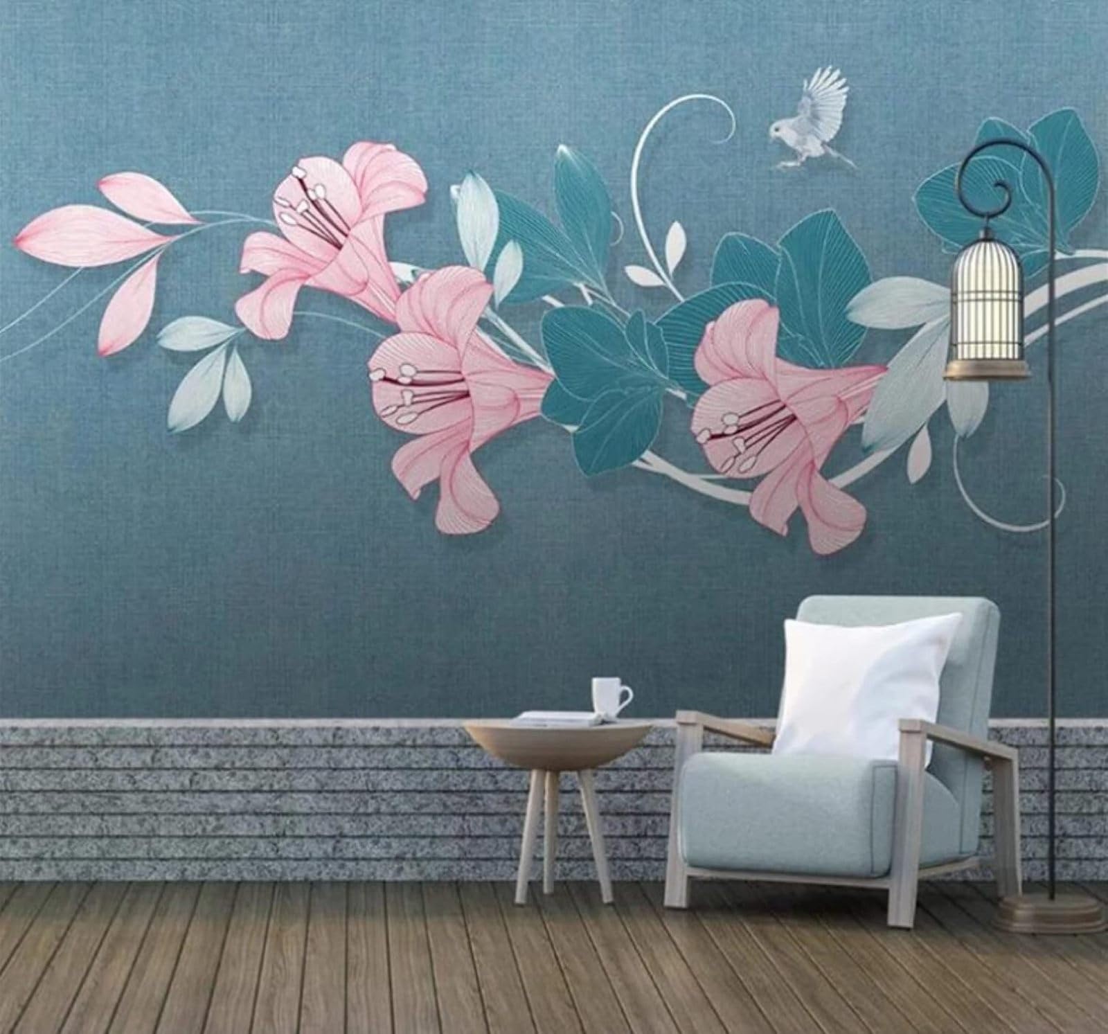 XLMING Minimalist Fresh Plants Lilies Birds 3D Wallpaper Luxury Home Dining Decor Paste Sofa Living Room The Wall for Bedroom Mural-150cm×105cm
