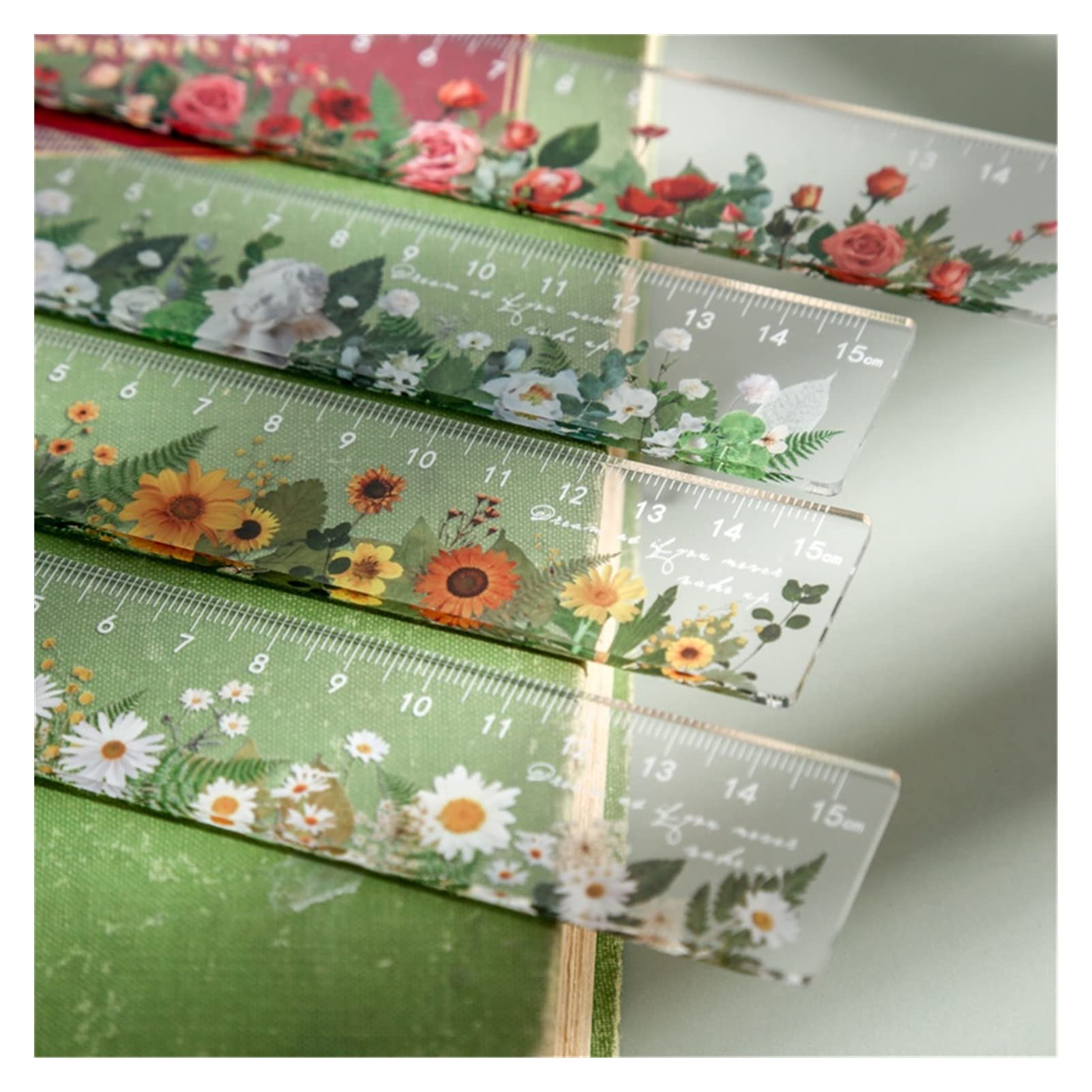 Lineal, 15cm DIY Zeichenwerkzeuge Transparent Messlineal Zeichenbedarf Niedliches Schreibwarenset(United States)