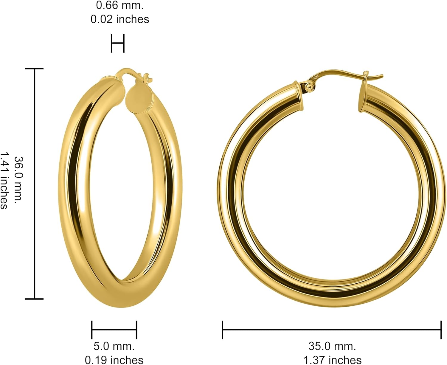 Hoops & Loops 925 Sterling Silver 5mm Thick High Polished Circle Chunky Click-Top Hoop Earrings for Women, Sterling Silver, Yellow & Rose Gold Flash Plated 20mm-40mm - Image 6