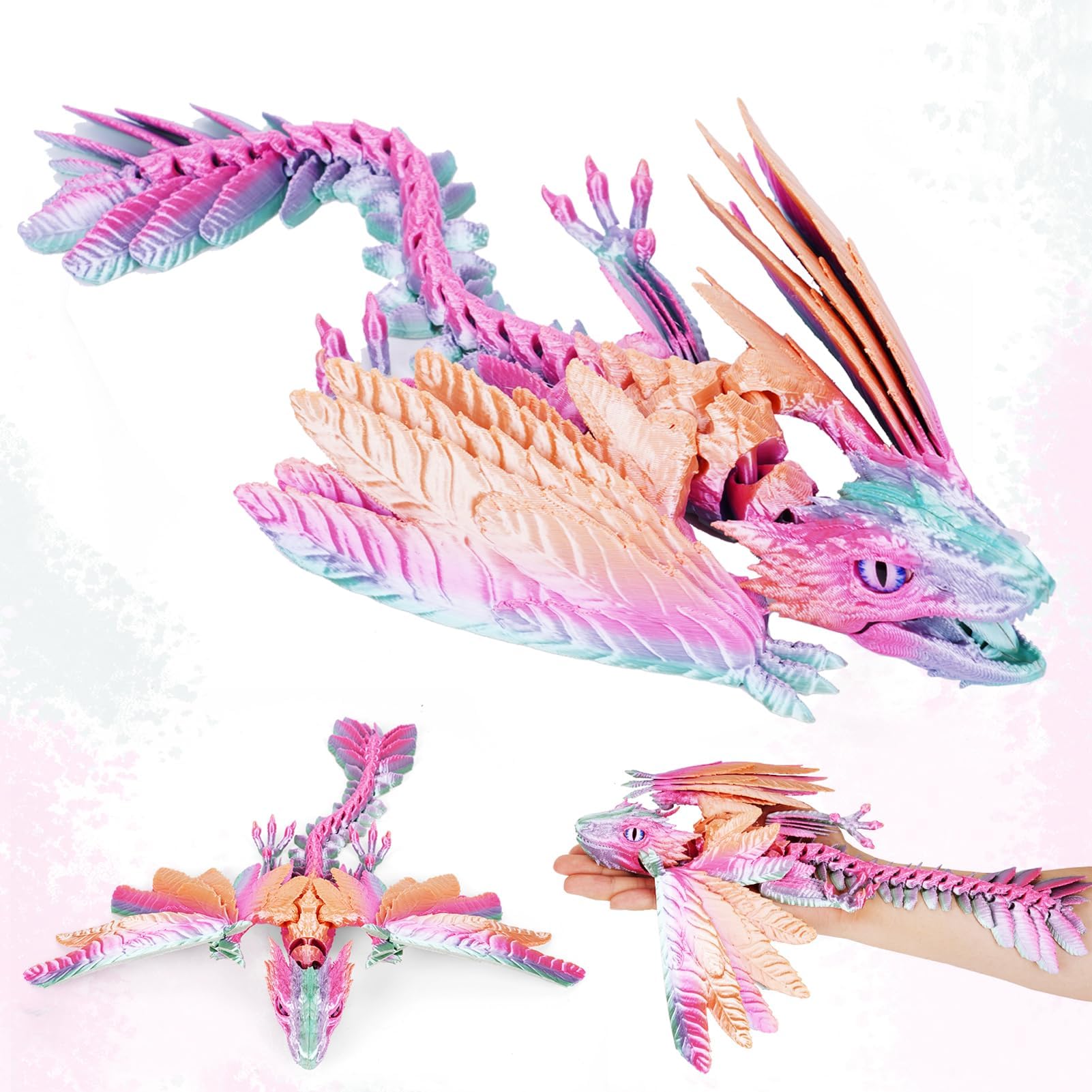 3D Printed Dragon with Wings, 2025 New Mythical Pieces Dragons - Limited Edition, 11.5 In Feathered Wyvern Dragons Fidget Toy, Articulated Dra gon, Easter Gifts for Kids (Feathered Wyvern Dragon-A)