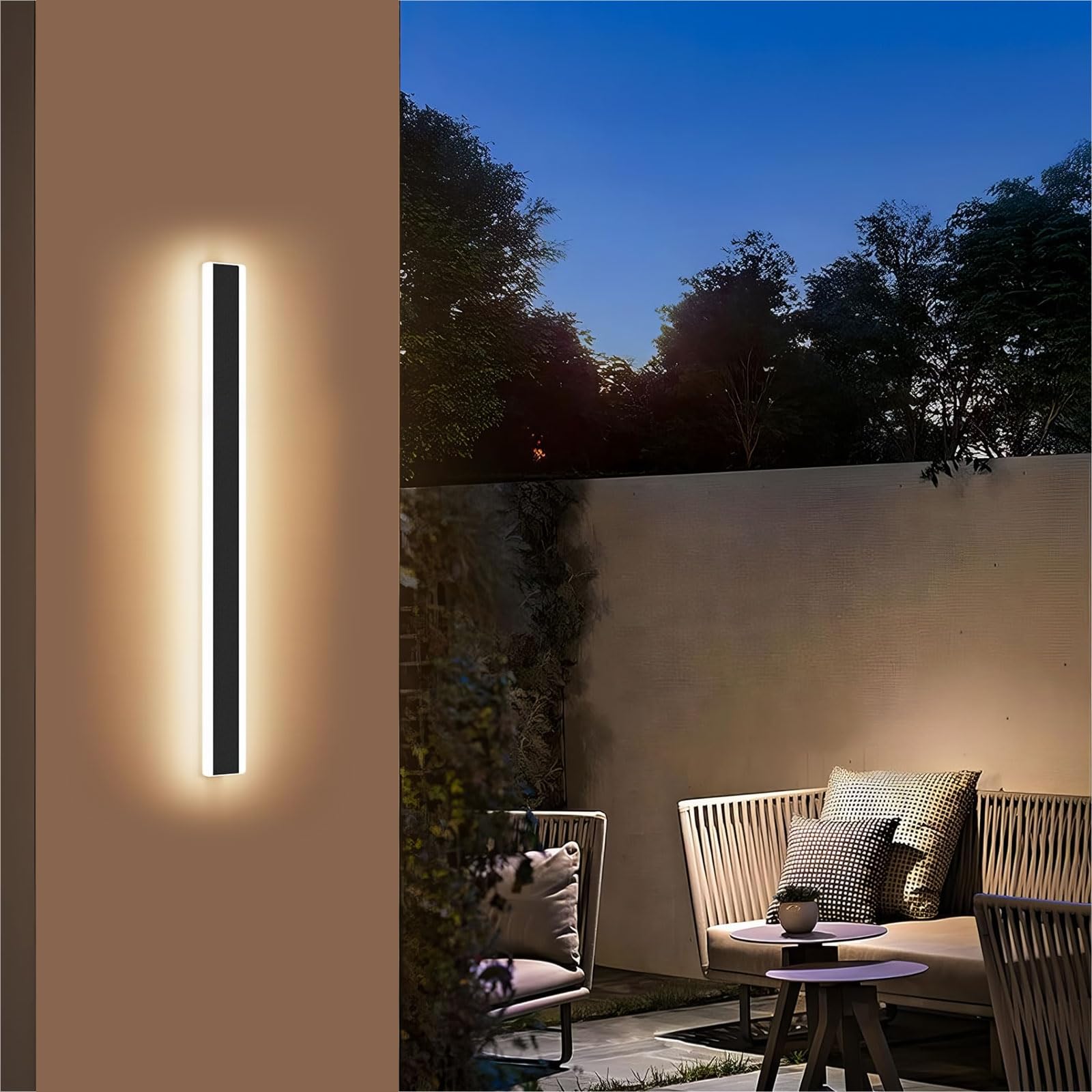 Outdoor Modern Wall Light 60CM, 18W 1100LM Long Strip Wall Sconce with 3000K Warm White Light, IP65 Rainproof Outside Porch Wall Fixture for Garden Patio Garage