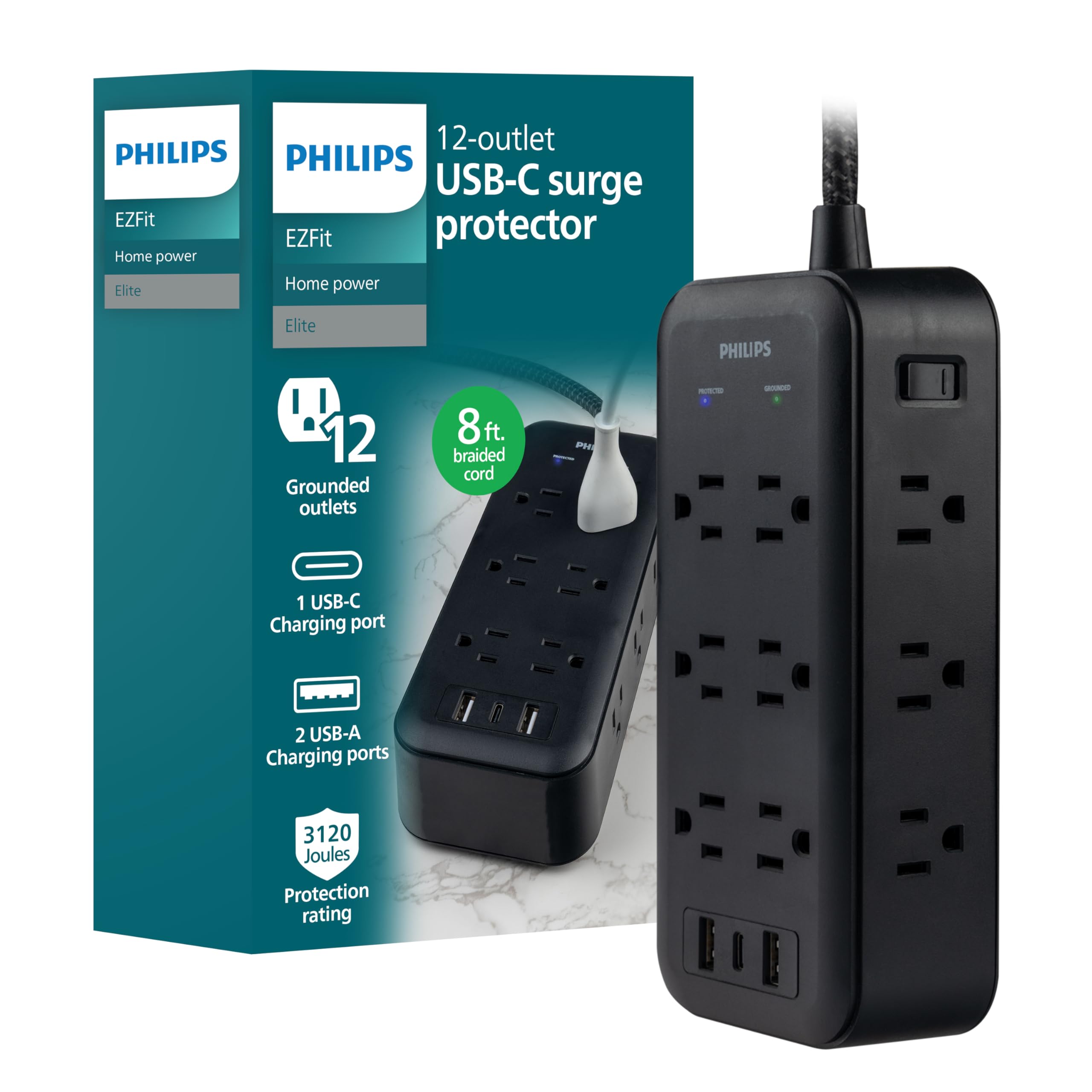Philips Surge Protector Power Strip with USB Ports