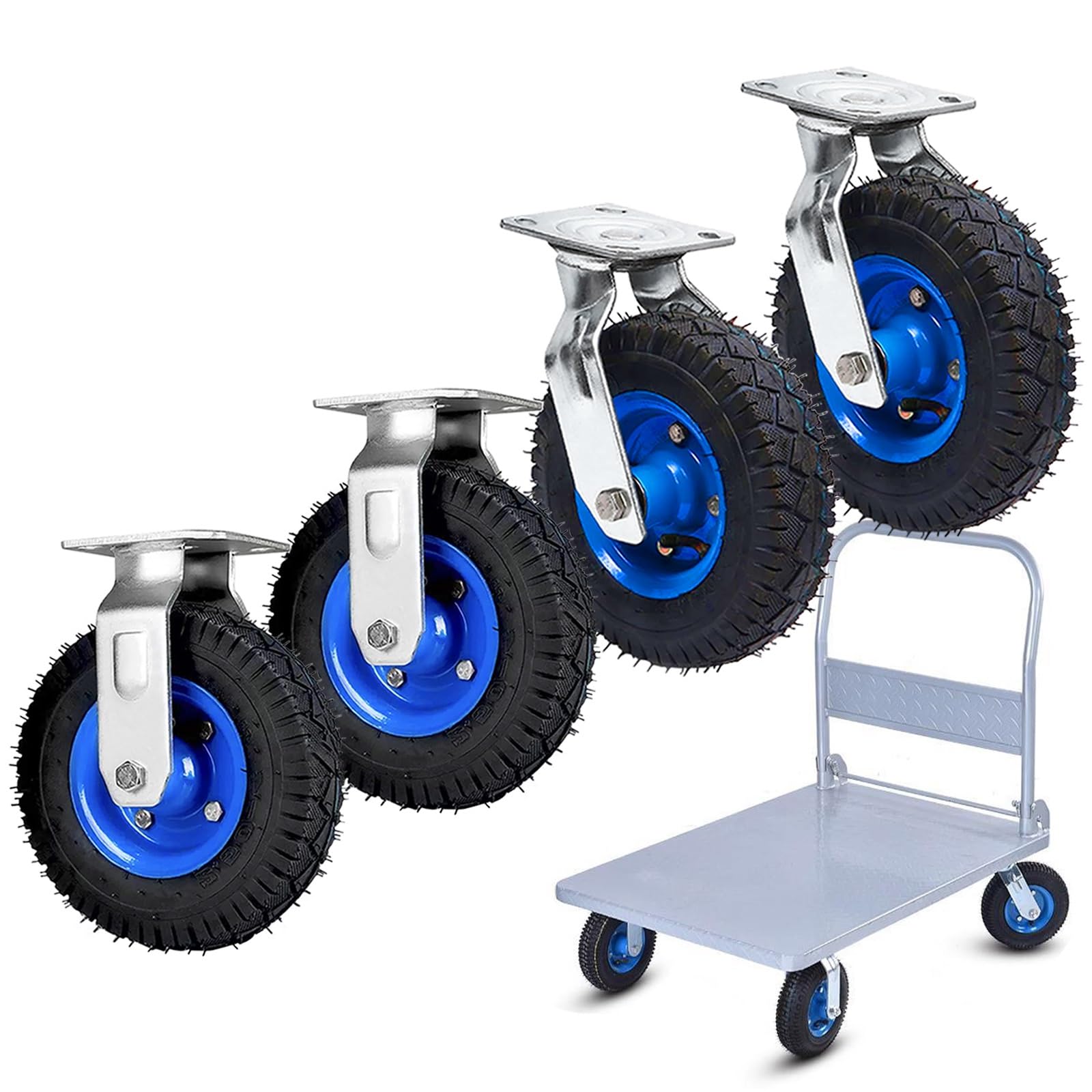 2 Lenkrollen 2 Bockrollen Schwerlastrollen Ø 150 200 250mm Luftreifen Gummi Rollen Möbel Industrierollen Mit Kugellager, Langlebige Leise Transportrolle Für Trolleys, Plattformwagen