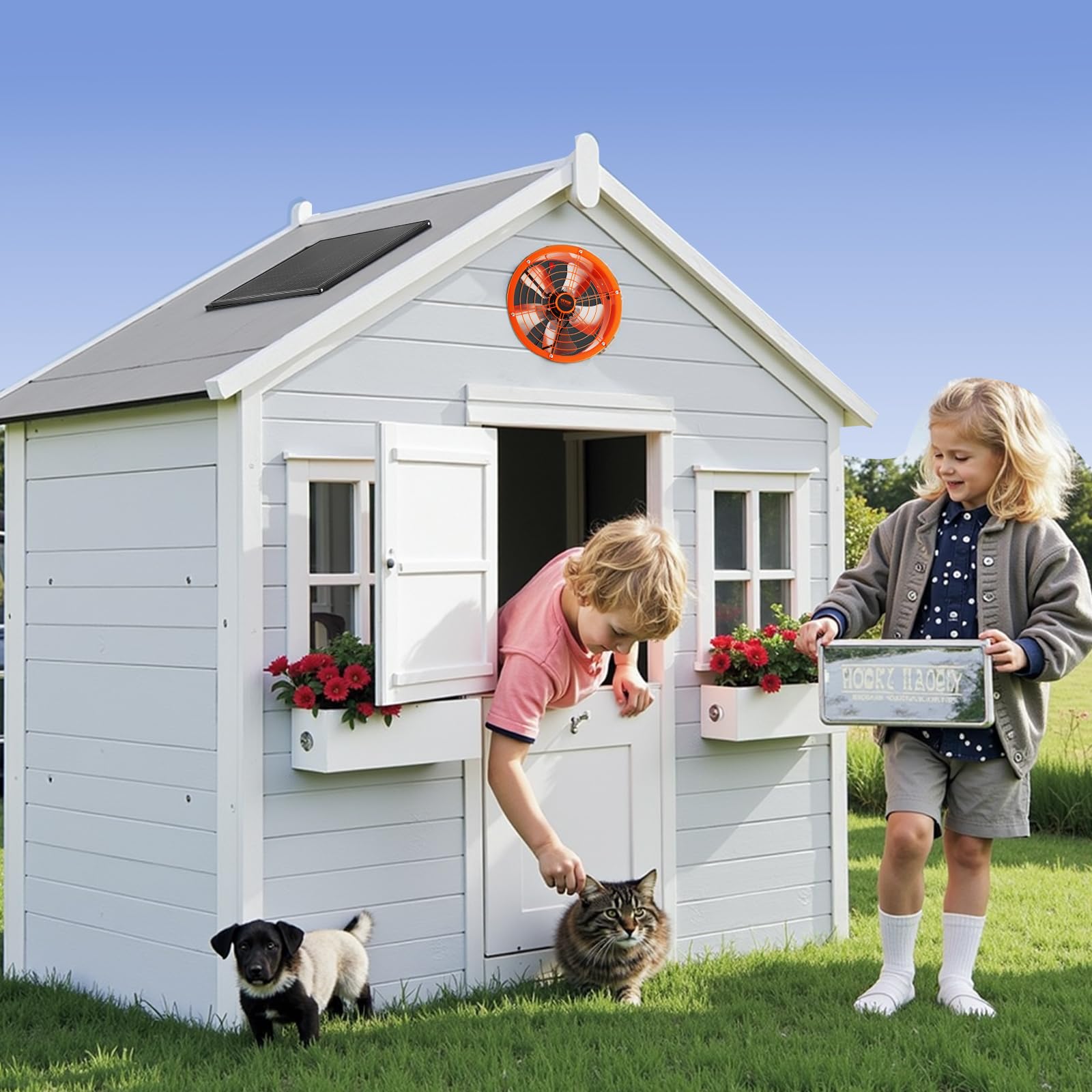 VEVOR Ventilador de Montaje a Dos Aguas, Extractor de Aire Solar con Termostato Ajustable y Malla Exterior, 1300 CFM, Ventilación Silenciosa para Techo, Garaje, Tienda, Naranja, Φ 400 x 150 mm