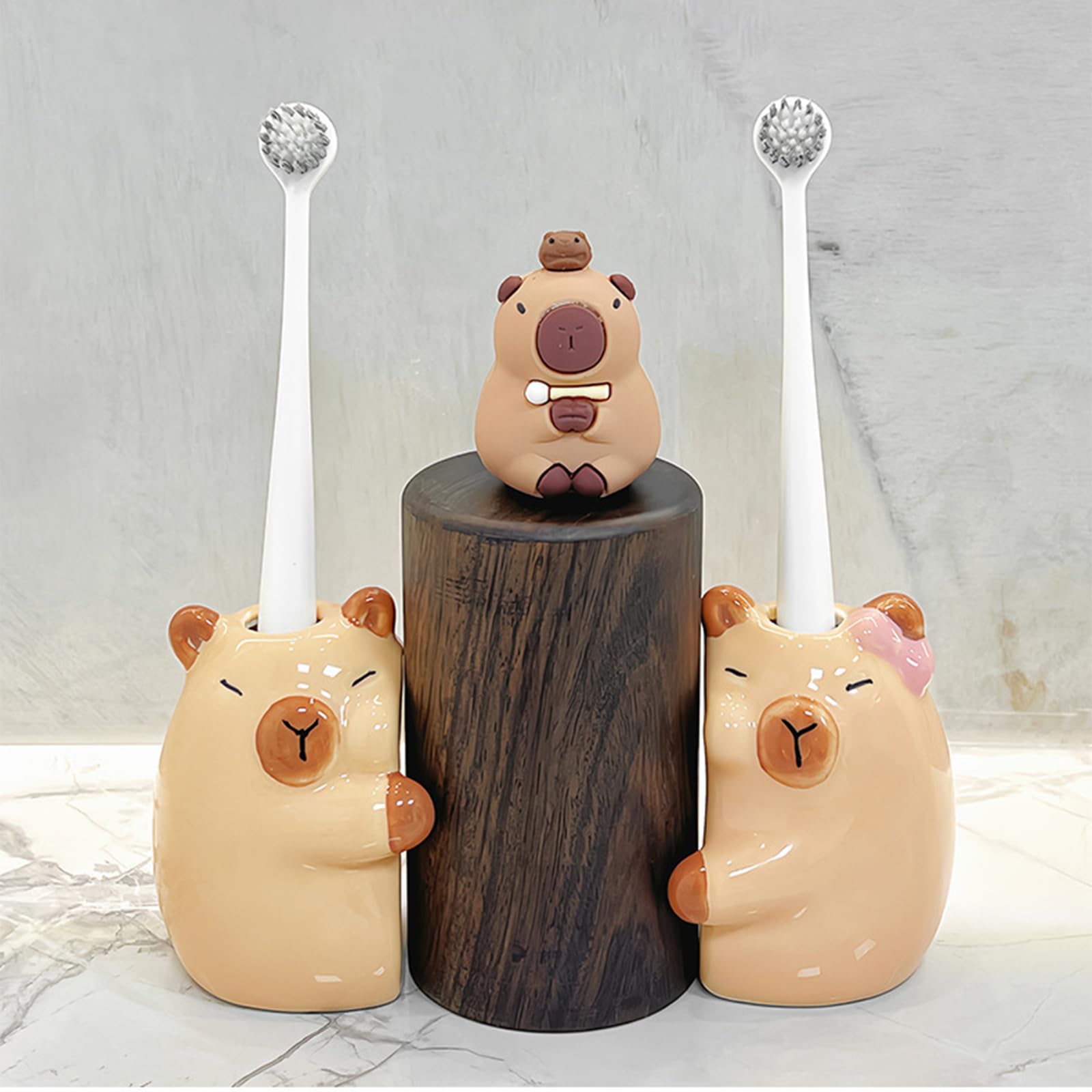Portaspazzolino In Ceramica Per Bagno Con Portadentifricio E Bicchiere - Set Organizer Da Banco In Ceramica (Nero)