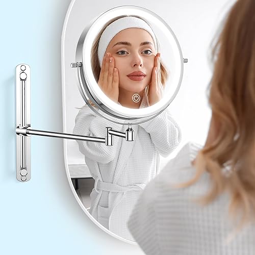 Miniatura 7 de Gospire Espejo de maquillaje iluminado recargable de 8.5 pulgadas con aumento de 10X, 3 colores de luz, brillo y altura ajustables, rotación de 360,