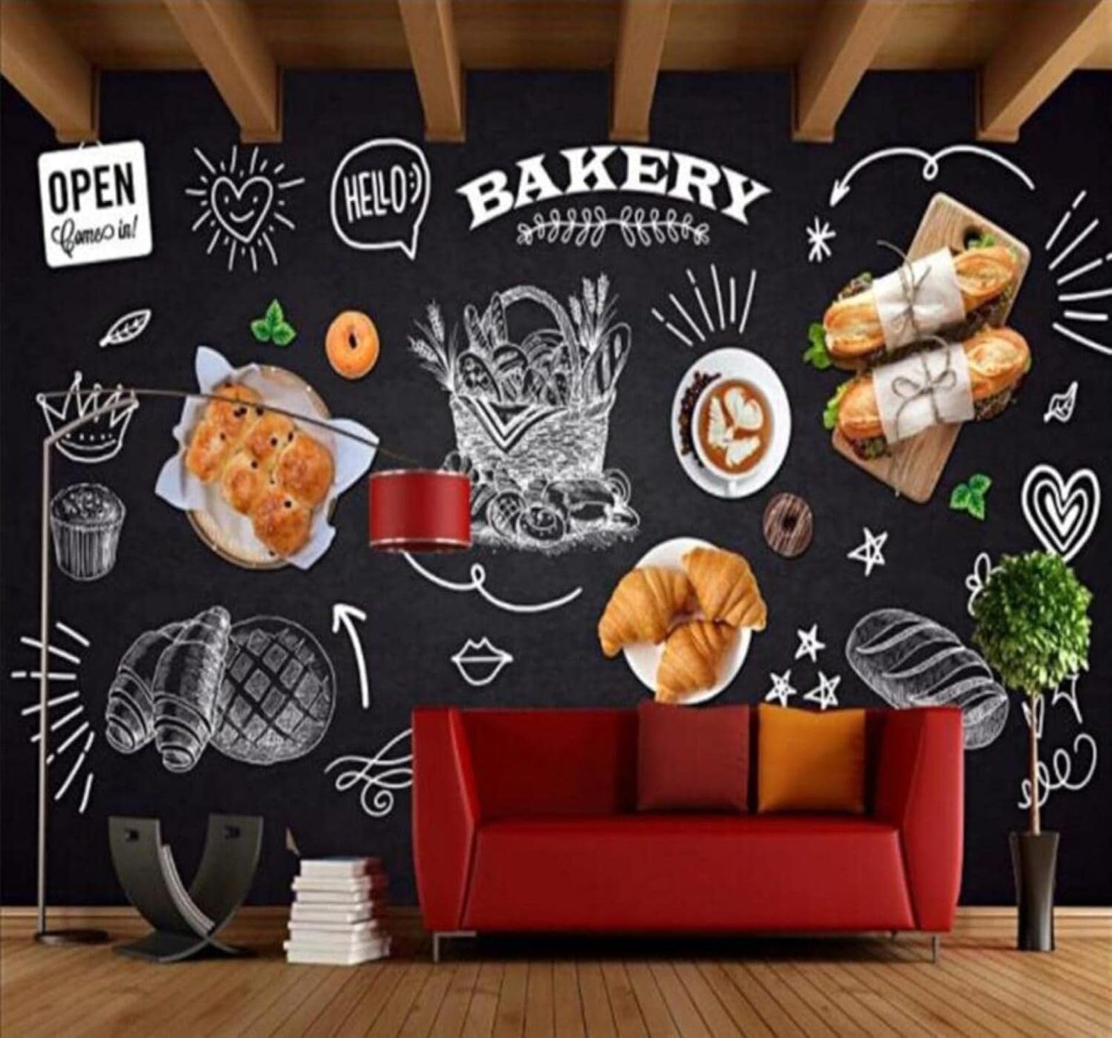XLMING Chalkboard Hand Drawn Bakery Cake Shop 3D Wallpaper Luxury Home Dining Decor Paste Sofa Living Room The Wall for Bedroom Mural-430cm×300cm