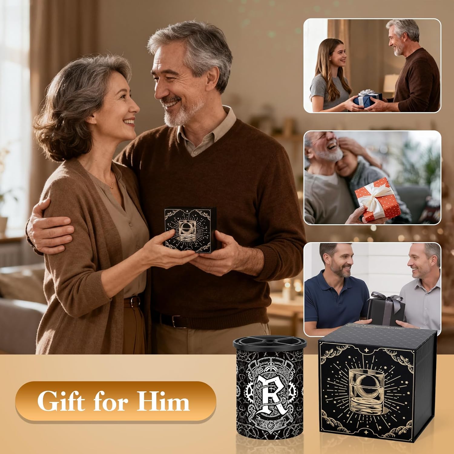 Personalized Clear Ice Cube Maker Gifts for Men, A-Z 2.5" Ice Ball Maker Mold Customized Gift, Unique Christmas Birthday Whiskey/Cocktail/Bourbon Gifts for Men Him Dad Husband Brother, R