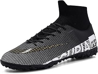 Chuteiras de futebol unissex, FG, TF, chuteiras de futebol de alto nível, chuteiras de futebol masculinas respiráveis atléticas, adequadas para grama natural, grama artificial (Color : Black TF,