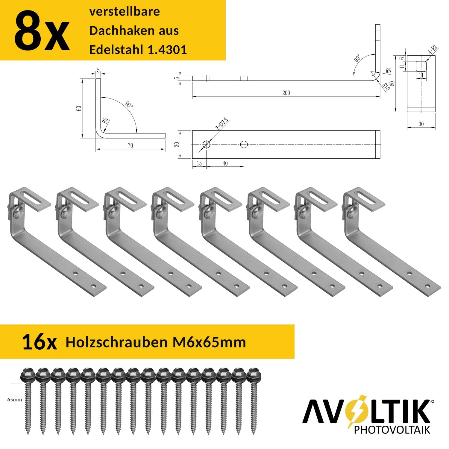 Avoltik Solar Halterung Bitumen-Dach I Set für 2 PV Module 30-45mm I Solarmodul Halterung für Bitumendächer I PV-Modul Halterung inkl Montageset I Solarmodulbefestigungsset I PV-Zubehör