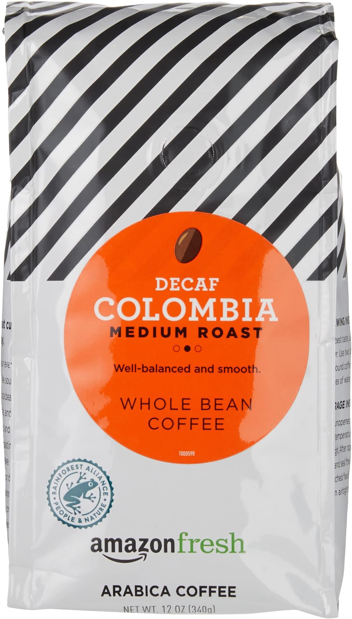 Amazon Fresh Decaf Colombia Whole Bean Coffee, Medium Roast, 12 Ounce (Pack of 3)