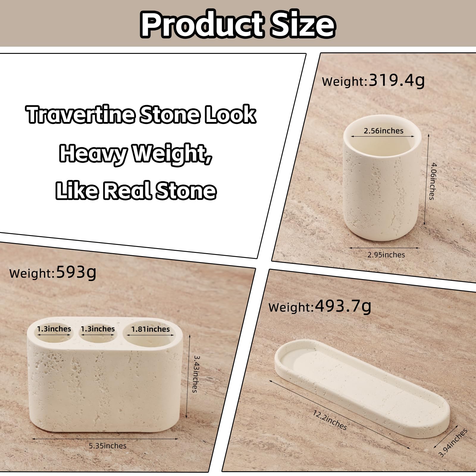 Juego de accesorios de baño, juego de 4 soportes para cepillos de dientes, incluye 3 ranuras para cepillo de dientes eléctrico y soporte para pasta de dientes, 2 vasos y bandeja para baño 4