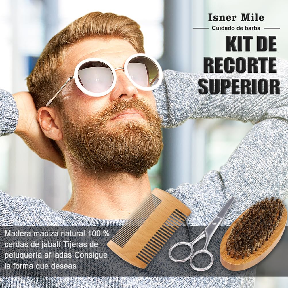 Kit Barba para Hombre, Kit Cuidado Barba Completo, Cumpleaños Navidad Set Regalos para Hombre Papá Novio con 40ML Aceites para Barba, Cepillo - Peine - Champú - Bálsamo Barba y Navaja de Afeitar