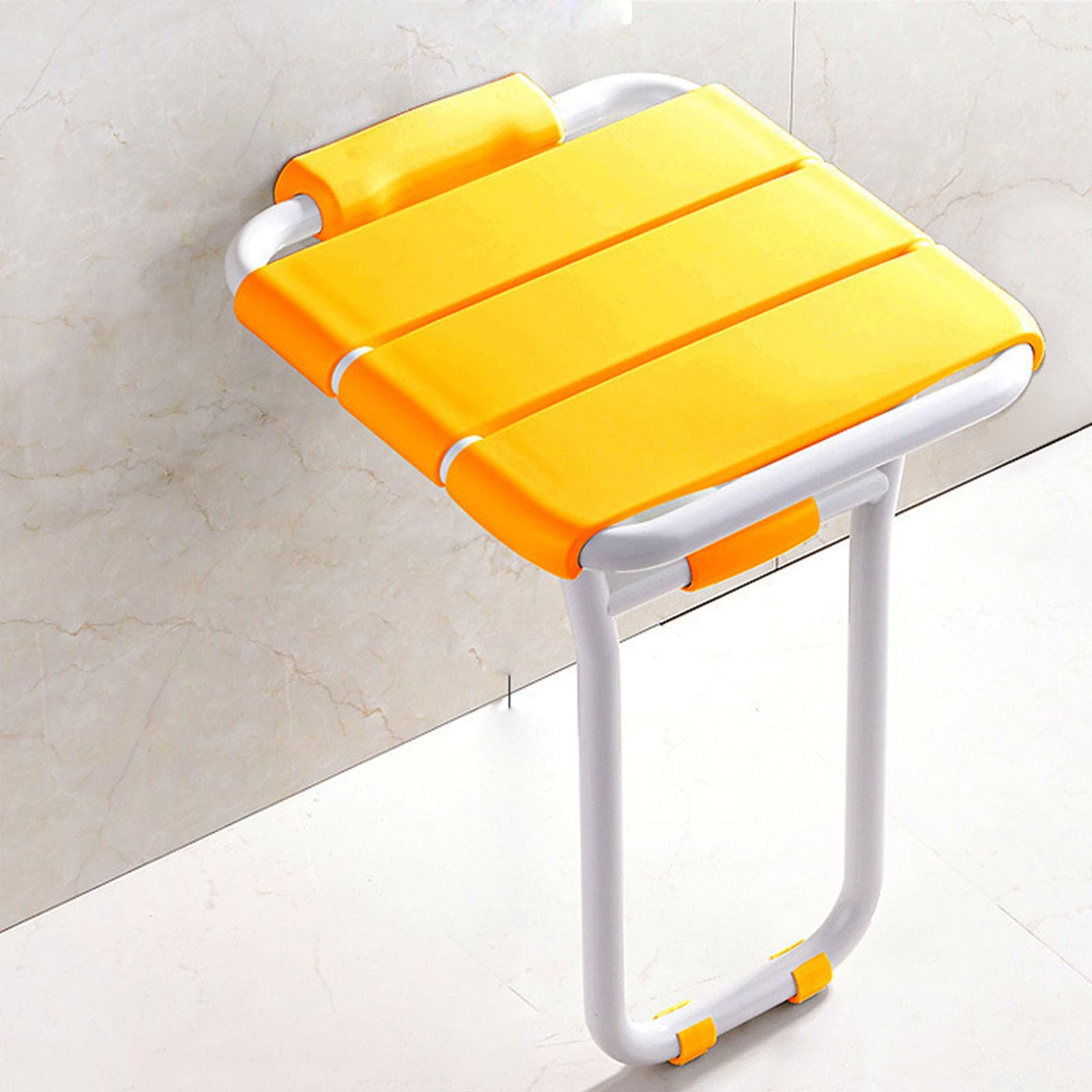 Silla de Seguridad para baño para Personas Mayores, Taburete Plegable para Inodoro, Silla Colgante para Cuarto de Ducha, Ahorro de Espacio, Blanco, Naranja (Yellow)