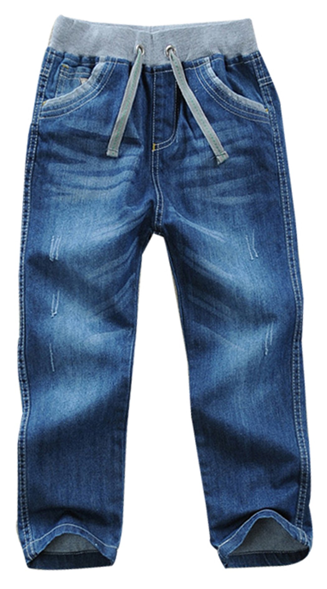 Toddler Kid Boy Elastic Mid Waist Washed Full Length Straight Pants Denim Jeans