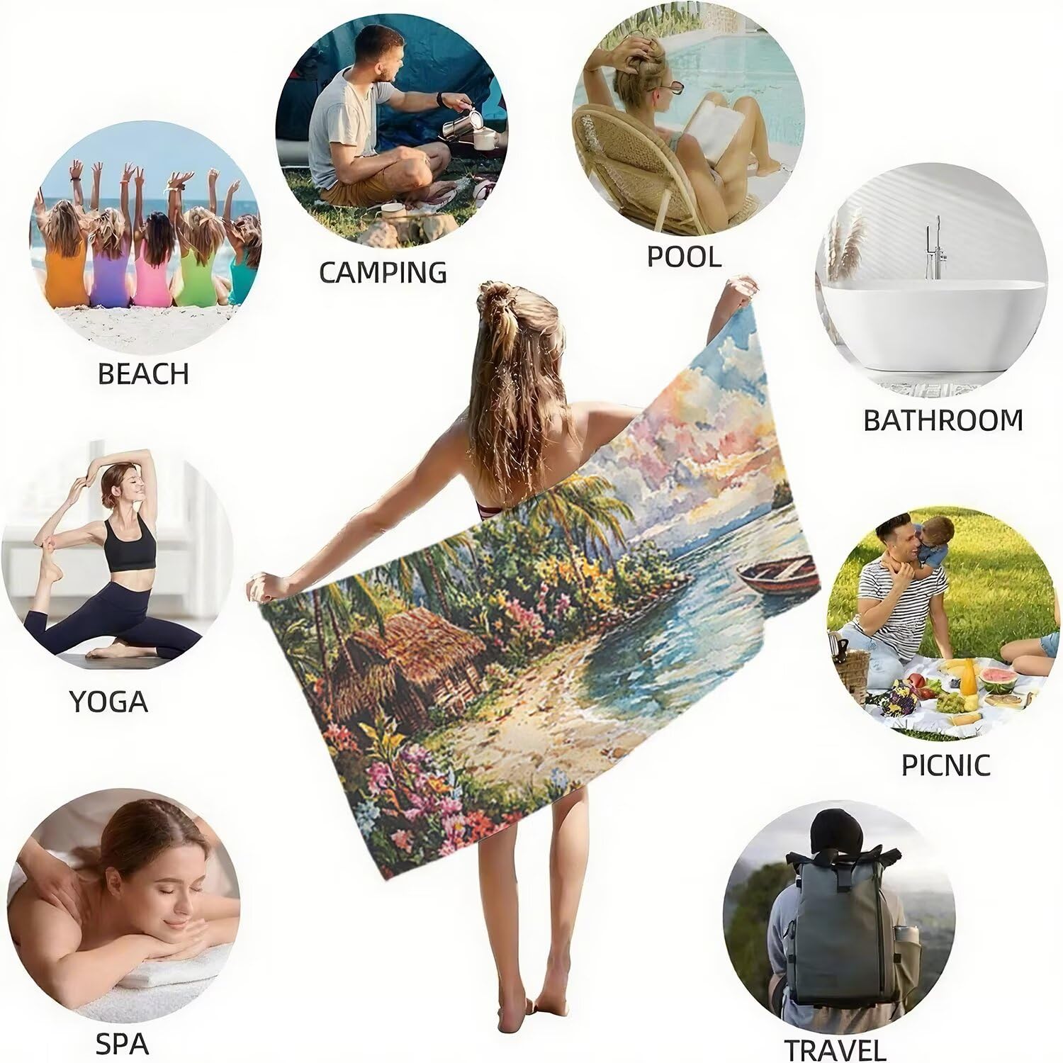 Toalla Playa Grande 160x220 Toalla Playa Microfibra, Ligera Secado Rápido, Sin Arena Portátil Toallas para Viajes, Hombre, Mujer Toallas, para Natación, Camping, Gimnasio (Color Playa) p-325