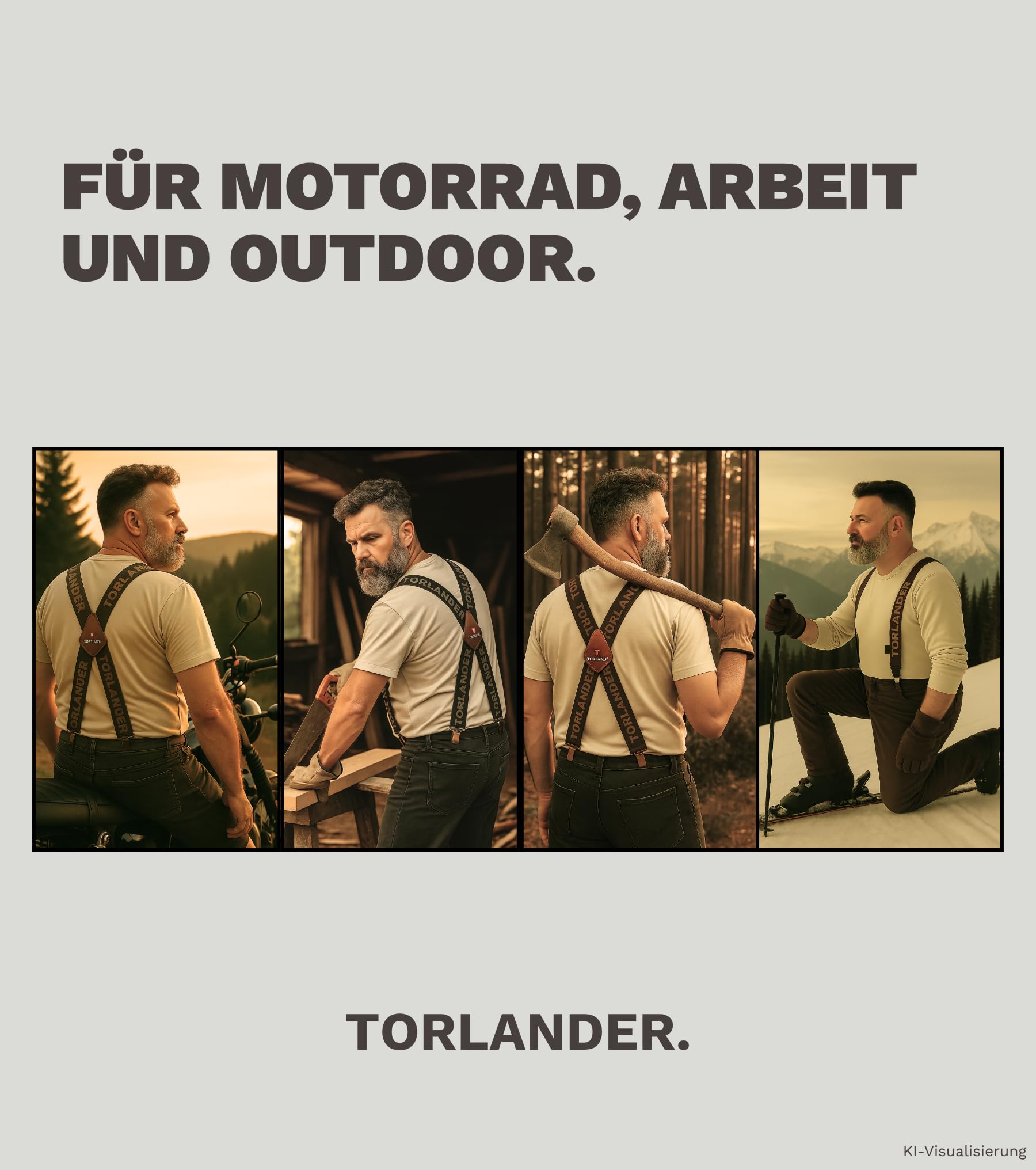 Hosenträger Herren extra stark, mit Rindsleder, 5 cm breit, für Arbeitshose, Motorradhose | 135 cm lang, verstellbar bis Körpergröße 2 m