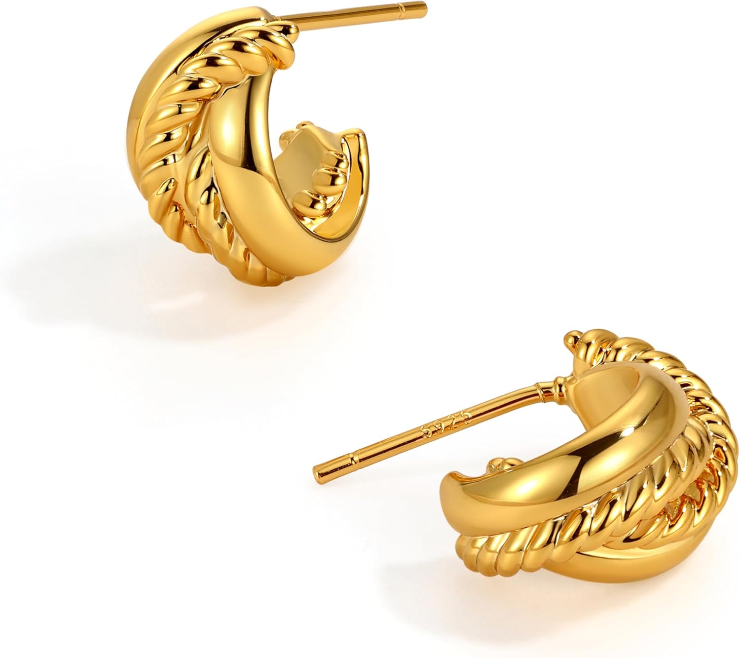 Gold Hoop Earrings for Women, 18K Gold Plated Huggie Earrings Twisted Hoops Earring Dainty Minimalist Small Hoop Earrings for Women Gift Lightweight Hypoallergenic Jewelry - Image 5