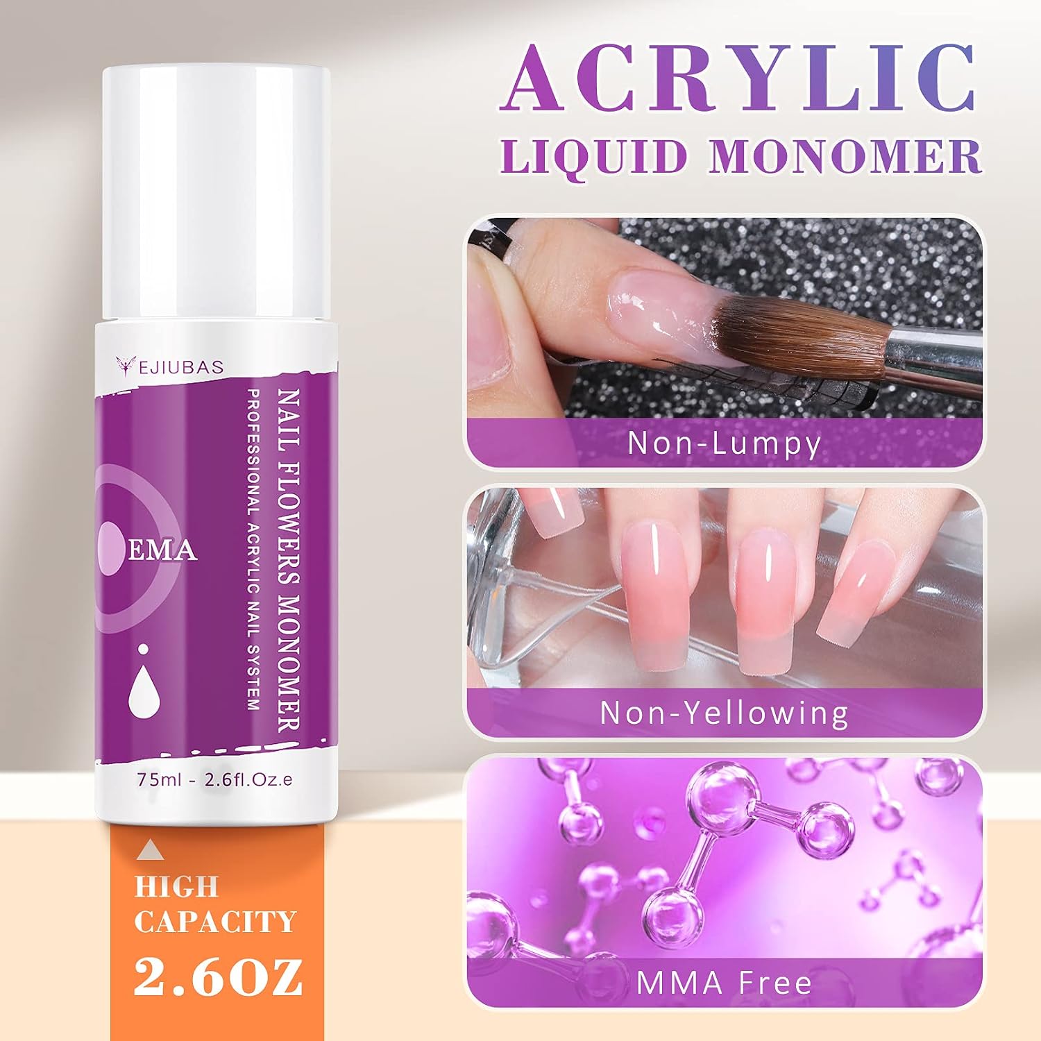 Acrylic Powder and Liquid Set - Ejiubas Acrylic Nail Kit, Professional Monomer Liquid Set with Nail Brush, Nail Forms, 3 Colors Pink White Clear Nail Powder Kit for Acrylic Nails Extension Beginner