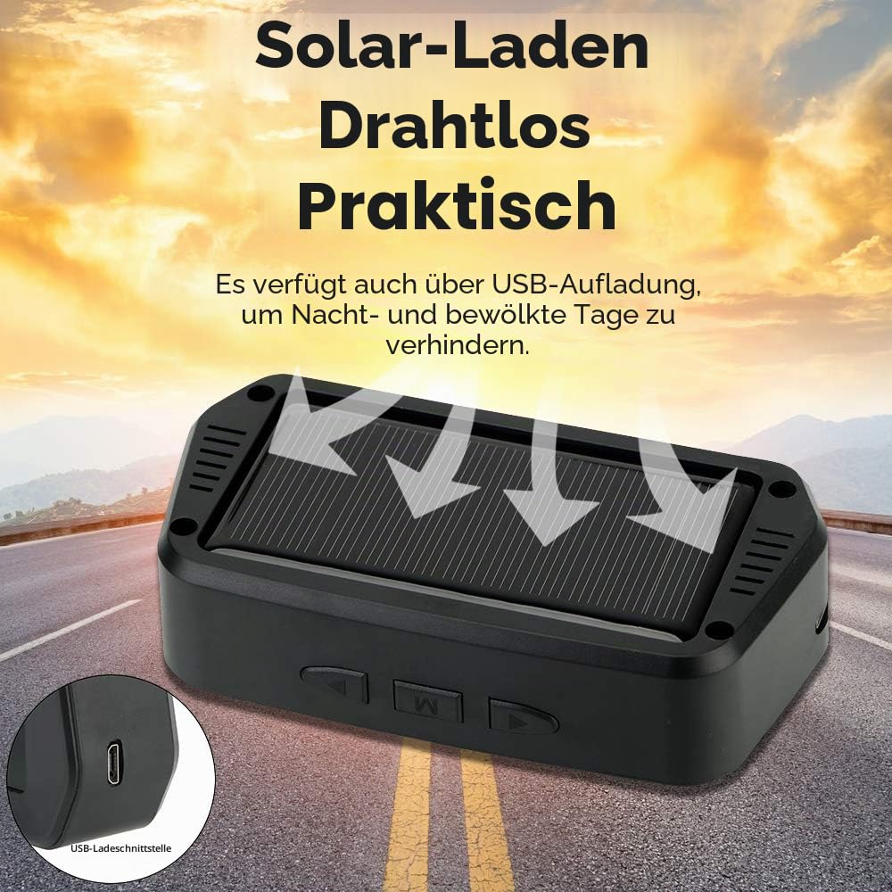 Smart Solar TPMS Reifendruckkontrollsystem Werkzeuge Reifenschutz Druckmonitor USB/Solarladung 6 Alarmmodi, Auto Schlafmodus, Reifenpositionsaustausch, 5 TPMS Sensoren (0-116PSI)