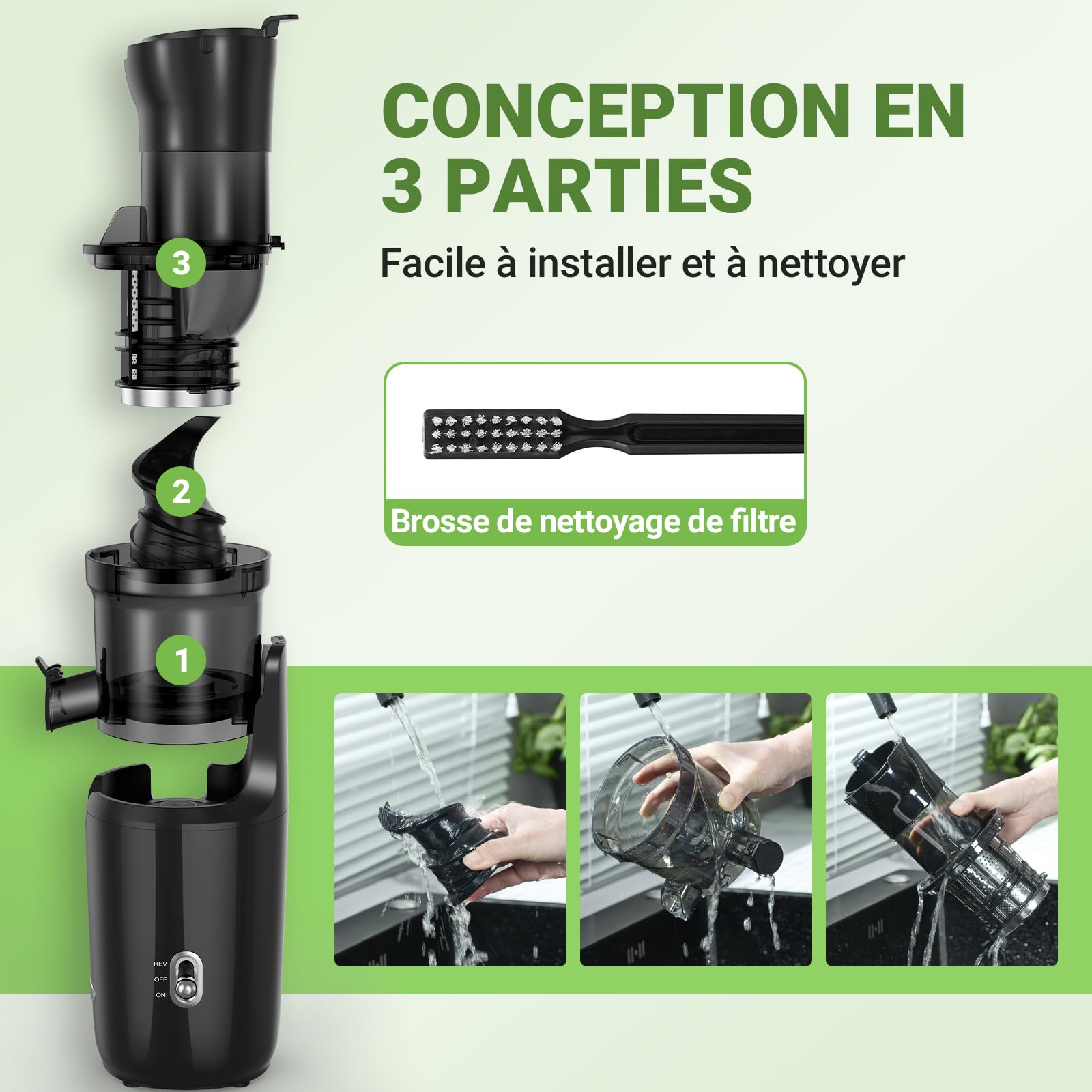 AMZCHEF Extracteur De Jus Pour Fruits Entiers 80MM - Centrifugeuse Sans BPA 200W - Avec Tarière Améliorée, Filtre Double Couche, Moteur Silencieux - Noir