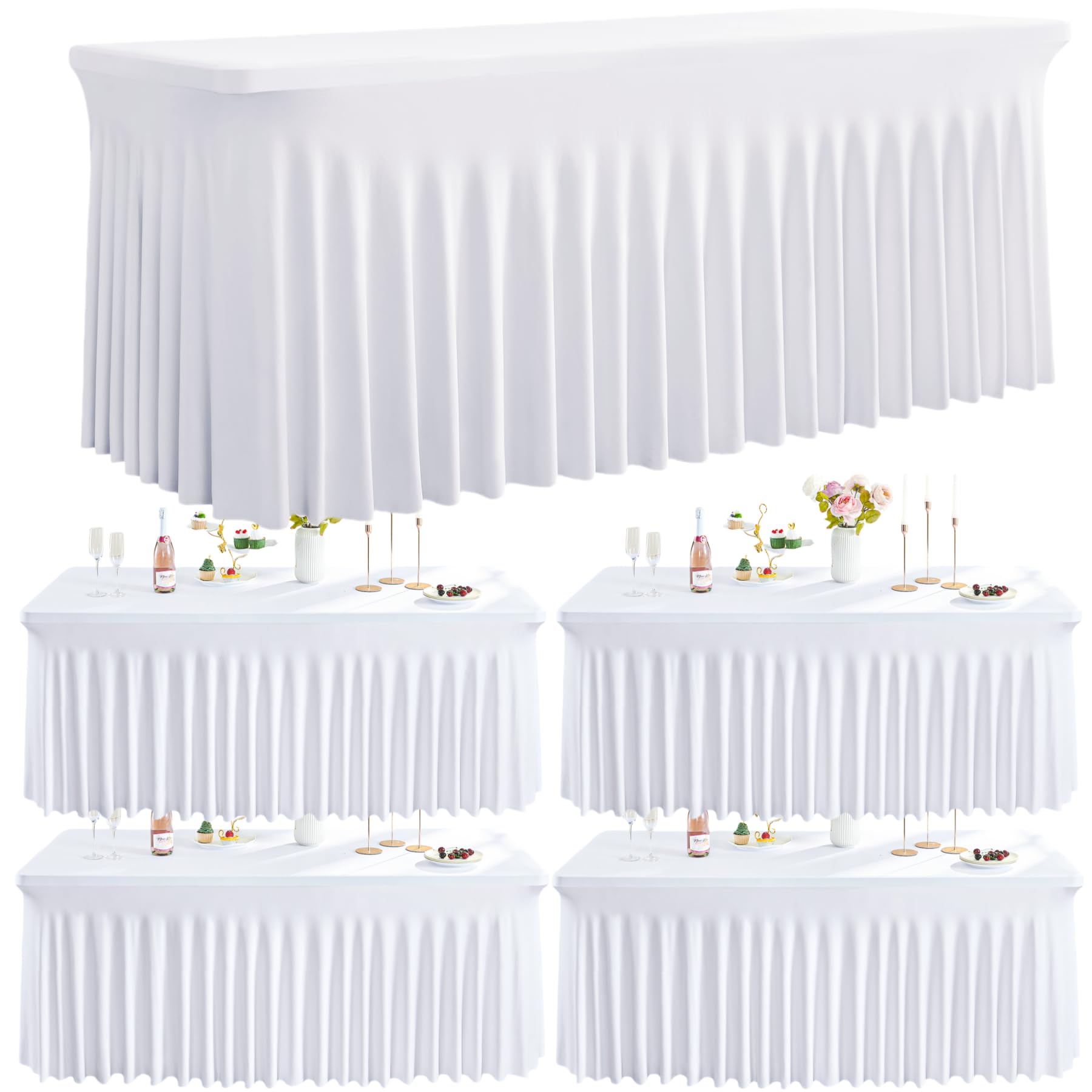 Photo 1 of Outpain White Spandex Table Clothes for 8 Foot Rectangle Tables-4Pack 8FT Spandex Fitted Table Cover, Wrinkle Free