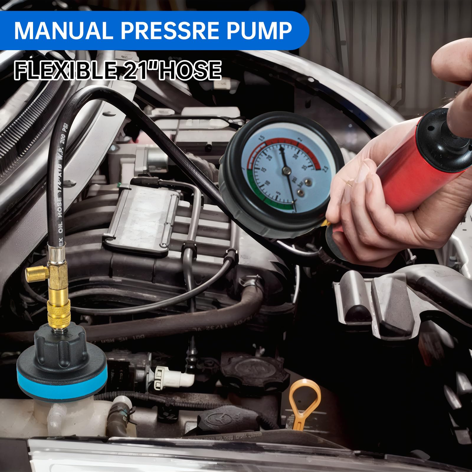 19 Pz Sistema di Raffreddamento Kit Tester di Pressione Del Radiatore, Serbatoio Dell'Acqua Universale Rivelatore di Perdite Auto Sistema di Raffreddamento Tester Kit con Pompa booster manuale